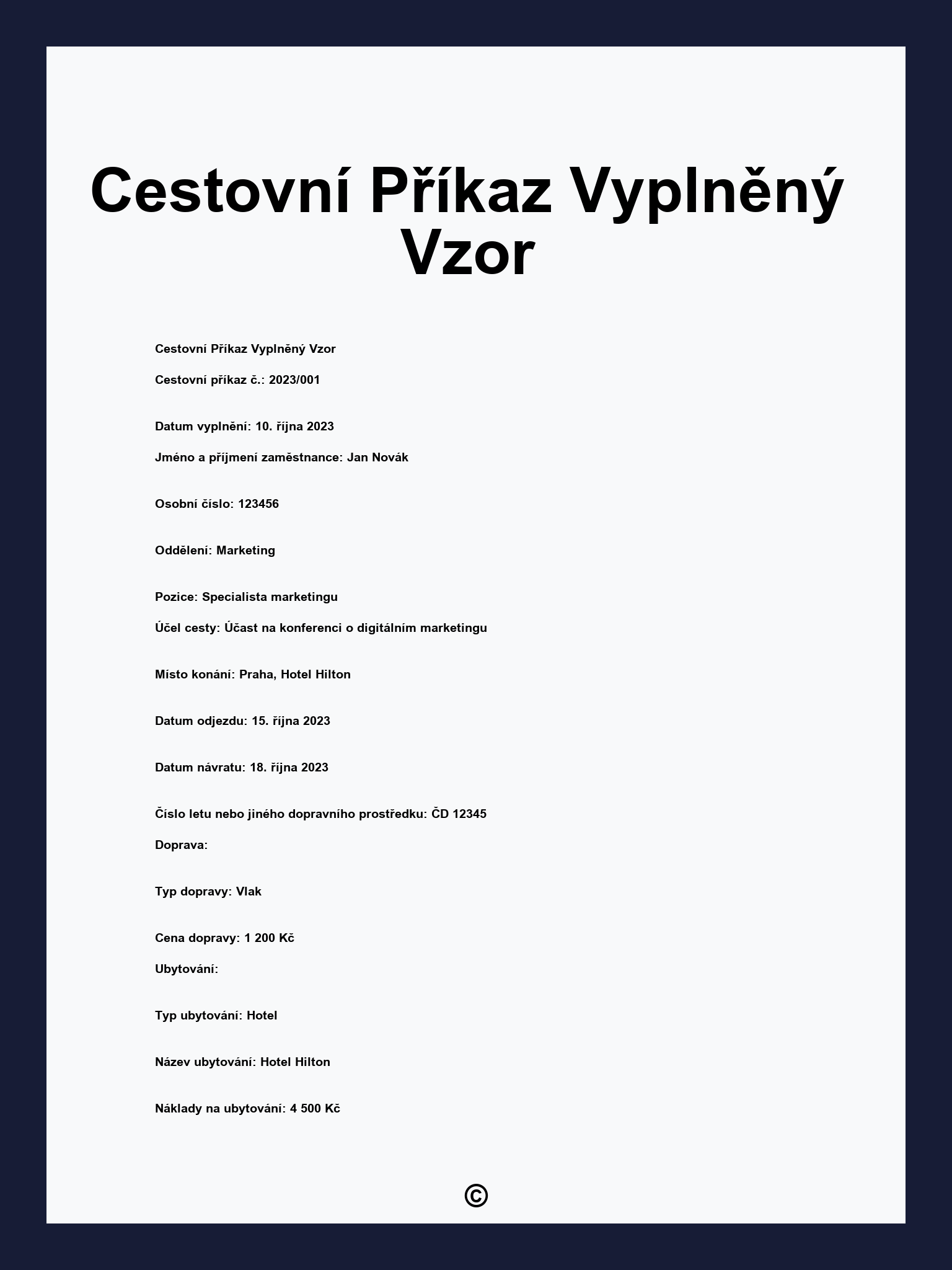 Cestovní Příkaz Vyplněný Vzor