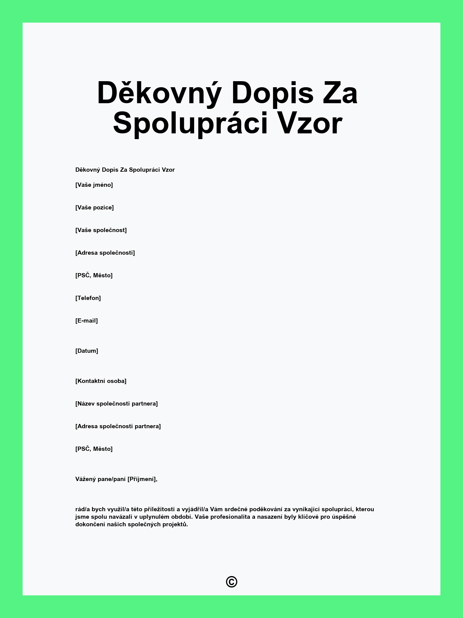 Děkovný Dopis Za Spolupráci Vzor