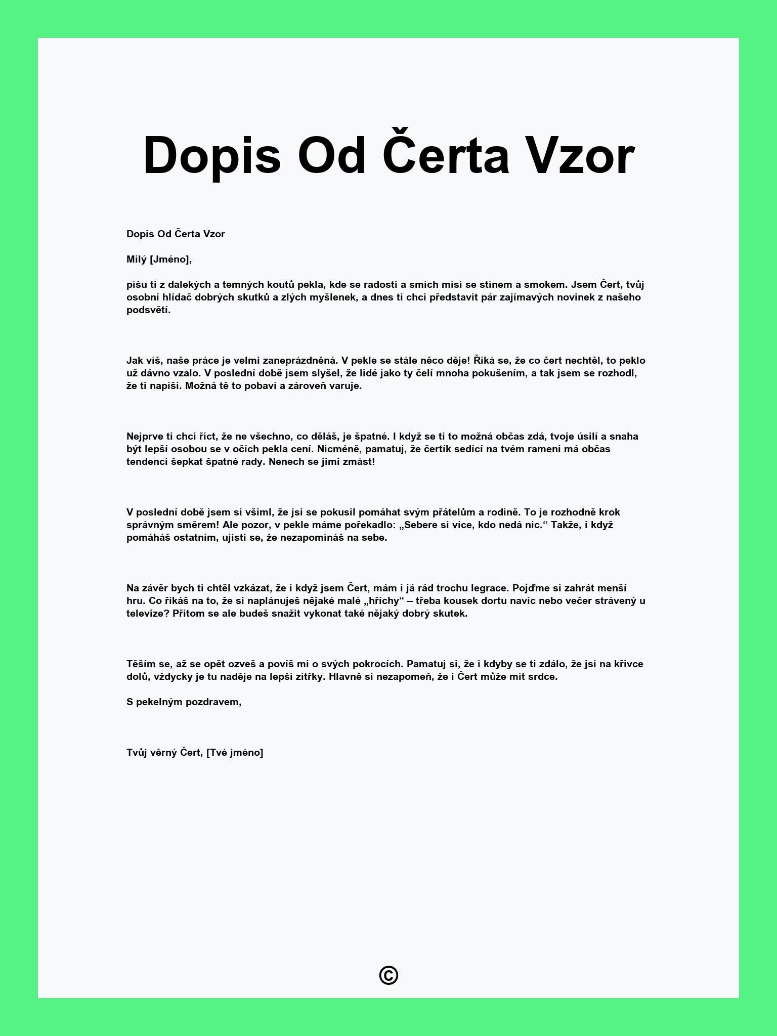 Dopis Od Čerta Vzor
