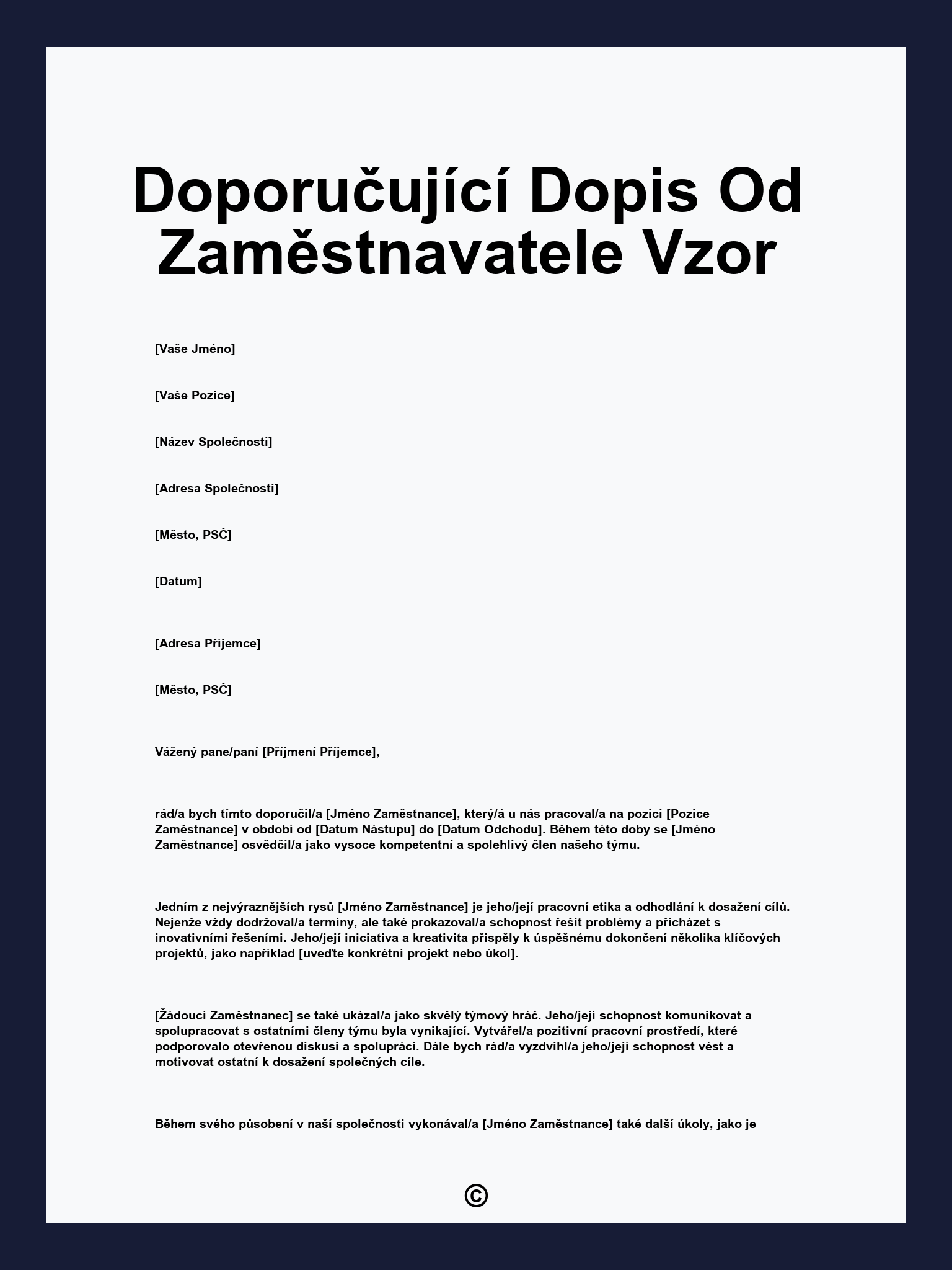 Doporučující Dopis Od Zaměstnavatele Vzor