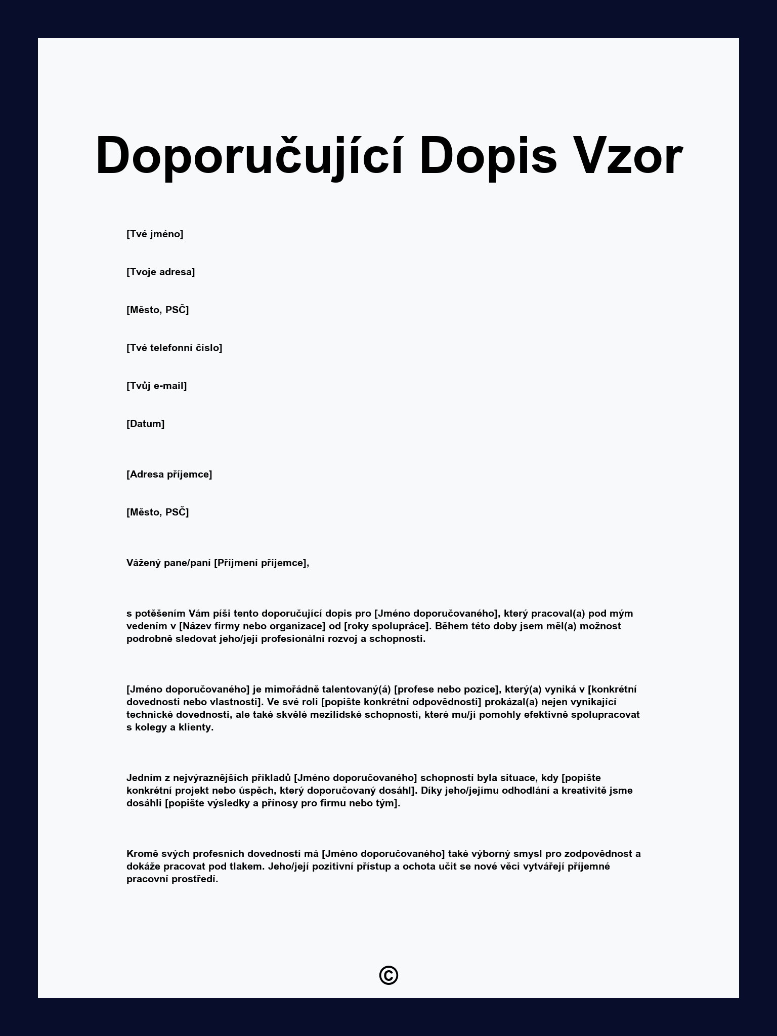 Doporučující Dopis Vzor