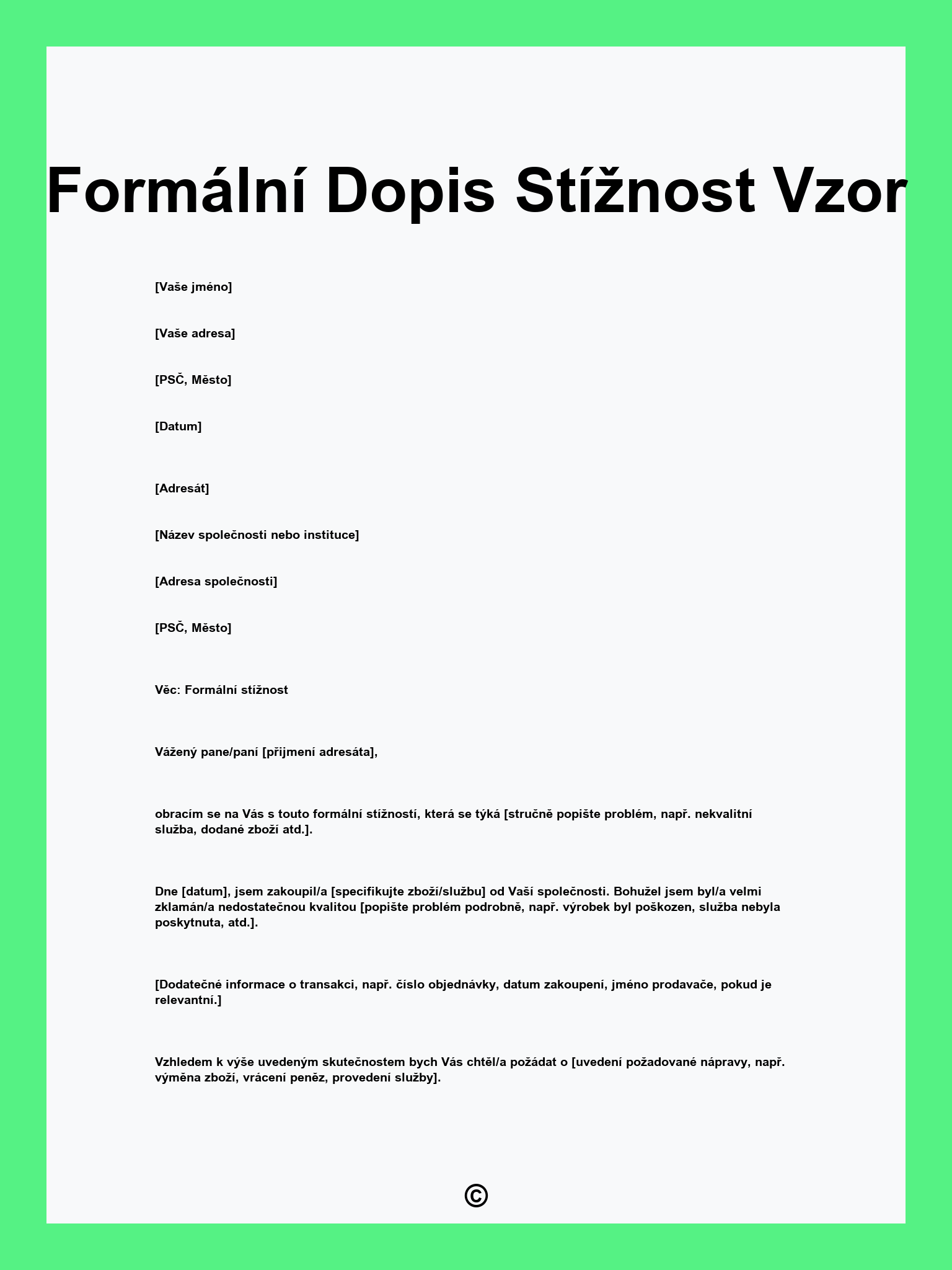 Formální Dopis Stížnost Vzor