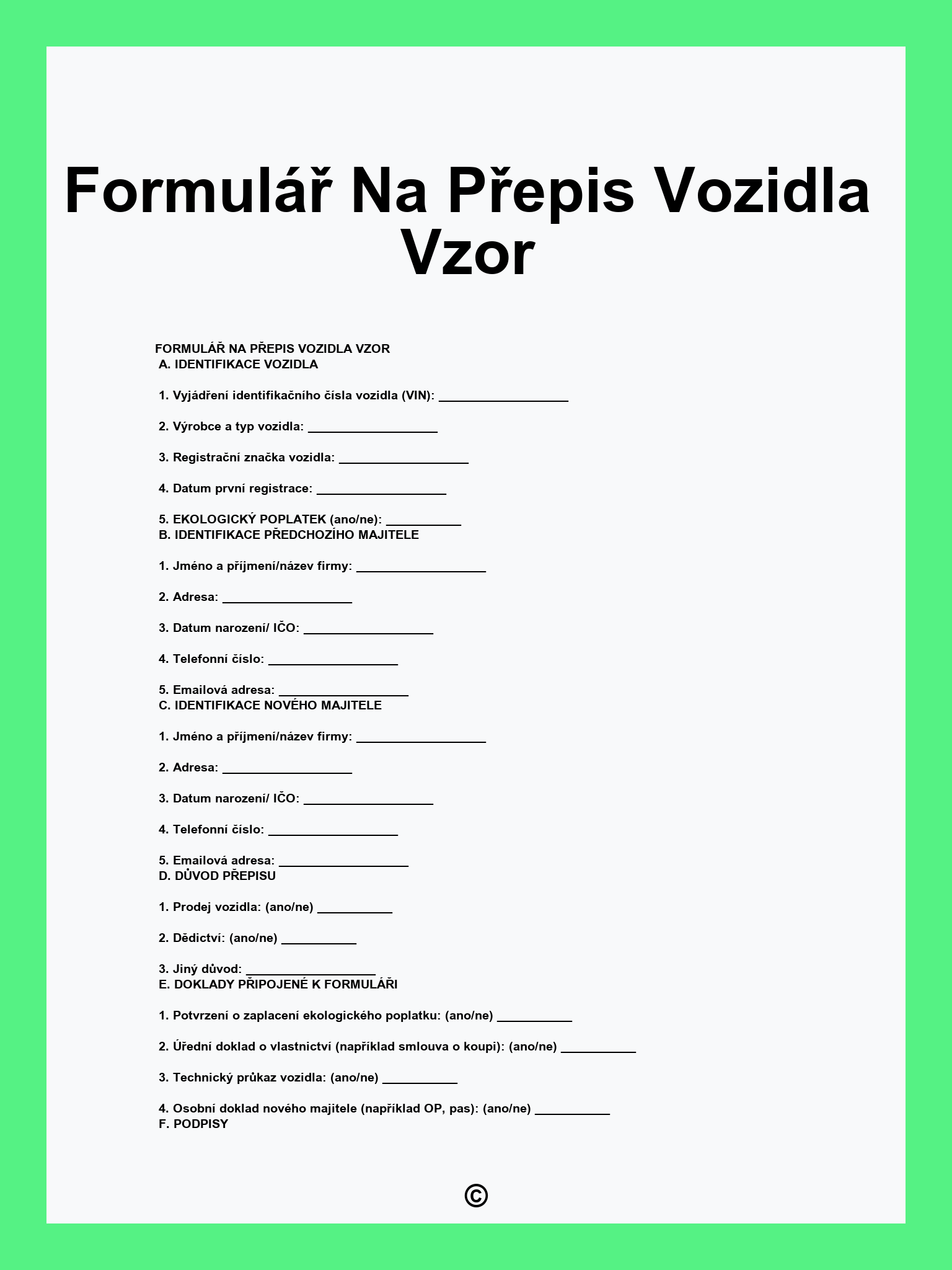 Formulář Na Přepis Vozidla Vzor