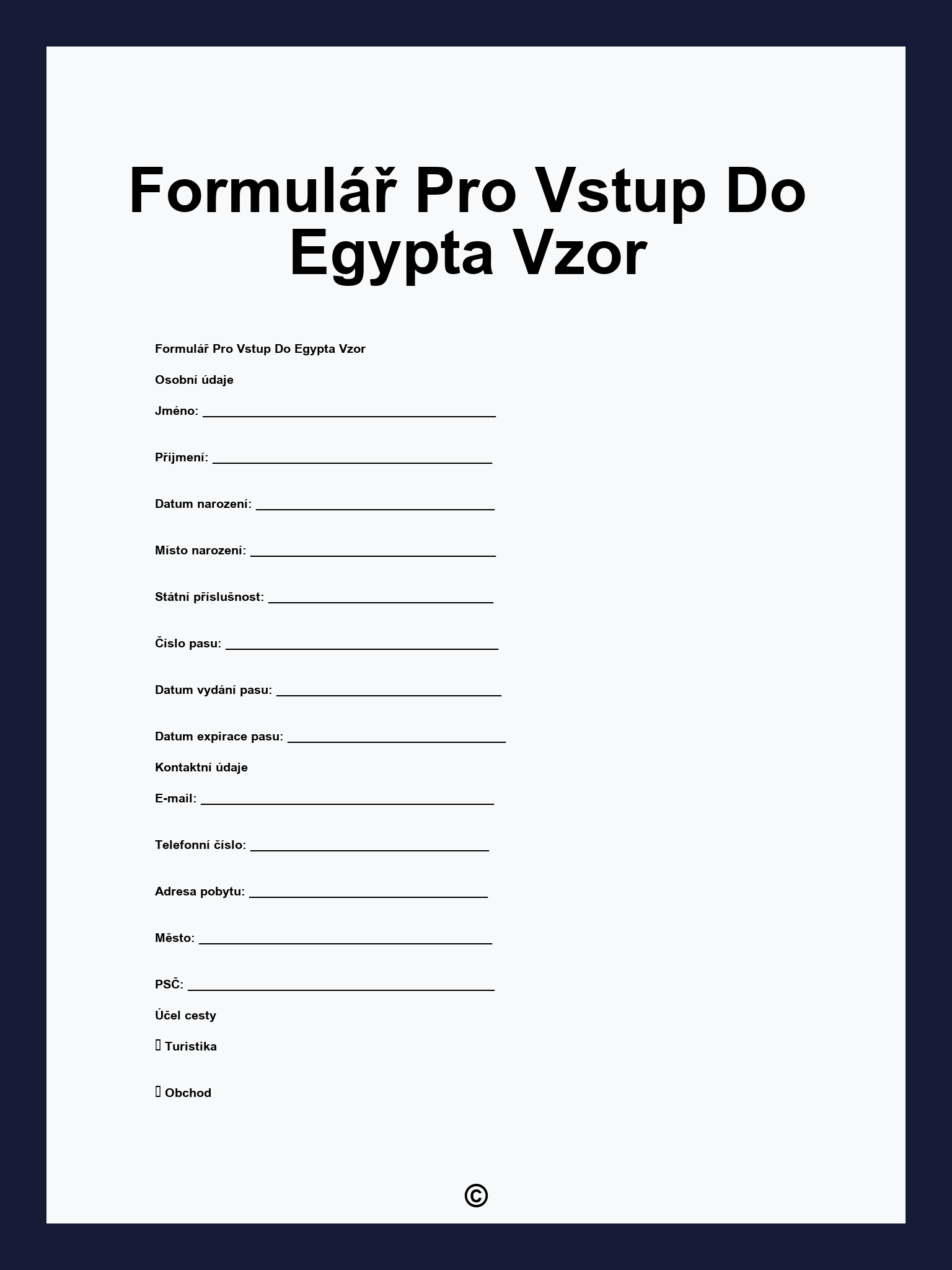 Formulář Pro Vstup Do Egypta Vzor