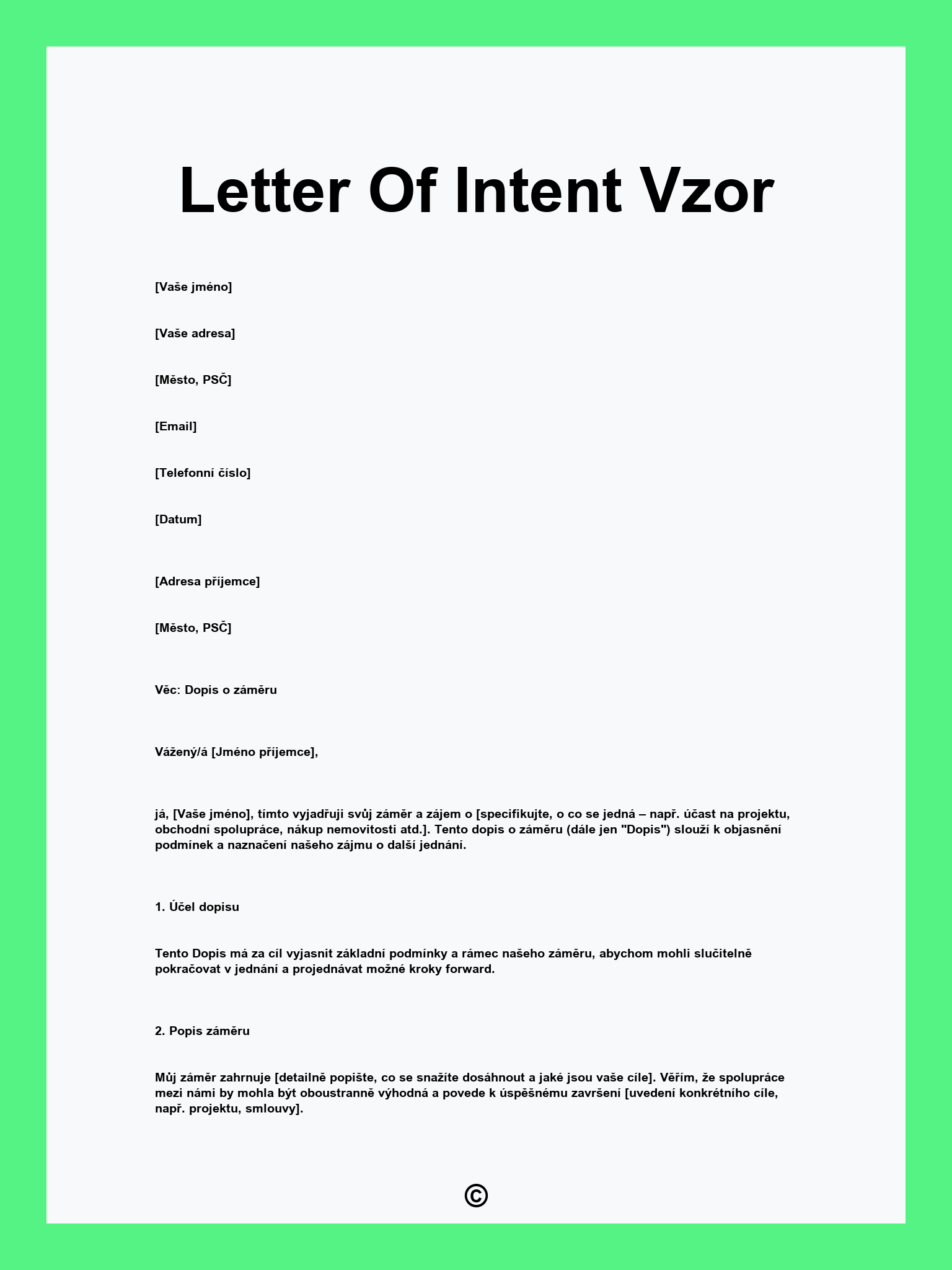 Letter Of Intent Vzor