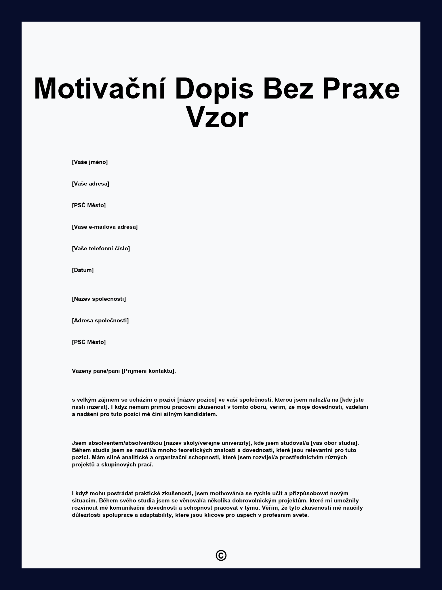 Motivační Dopis Bez Praxe Vzor