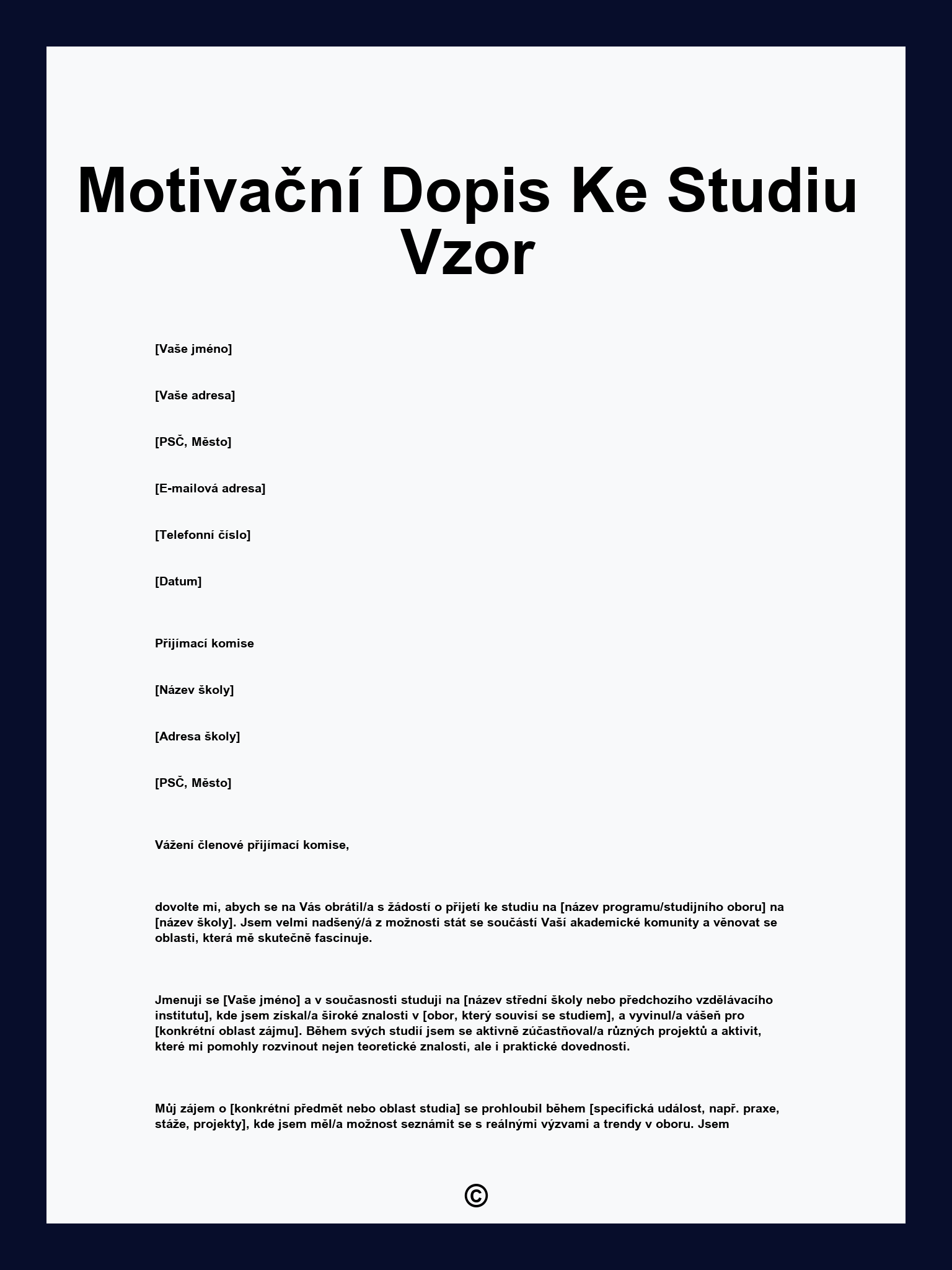 Motivační Dopis Ke Studiu Vzor