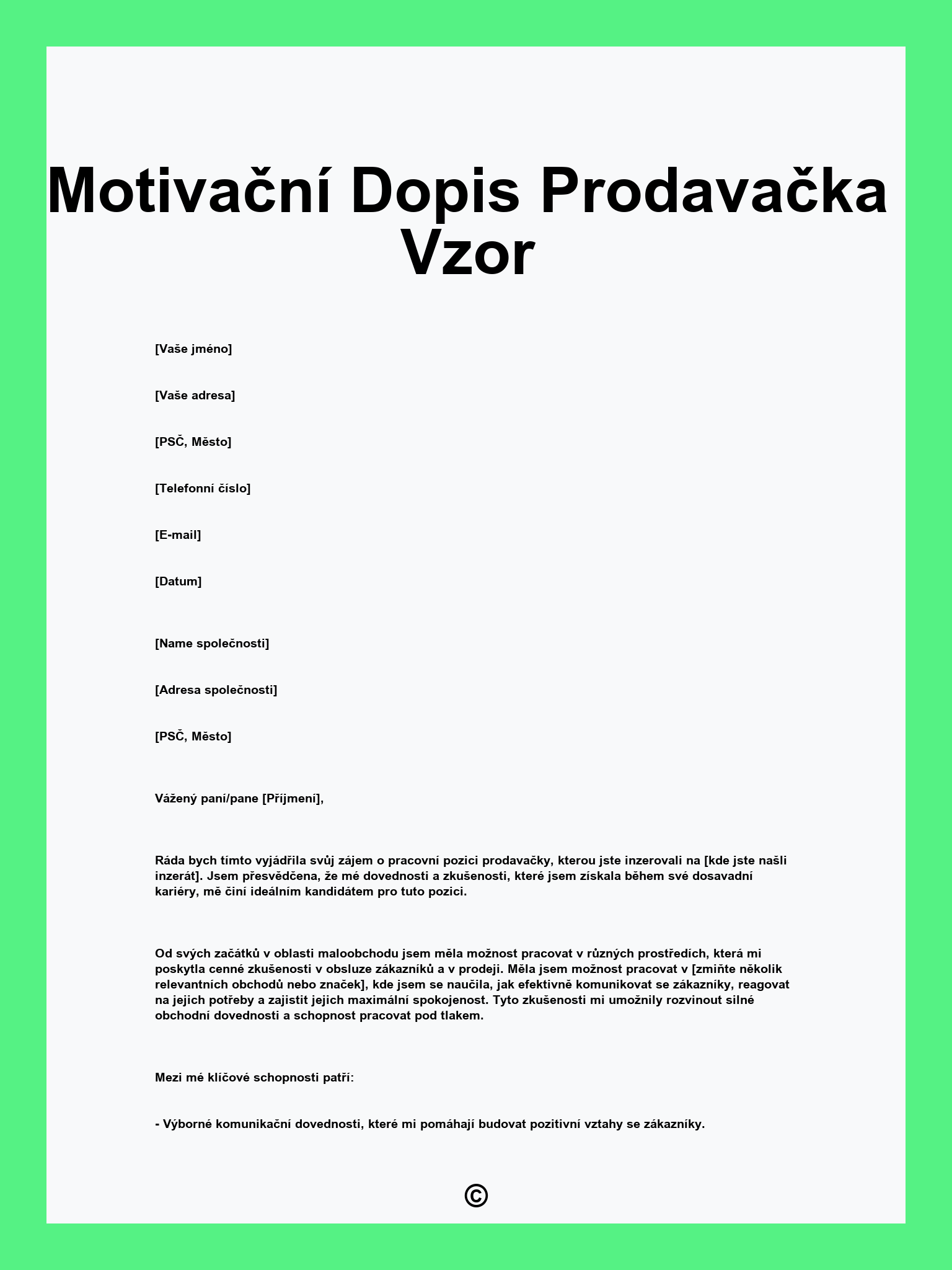 Motivační Dopis Prodavačka Vzor