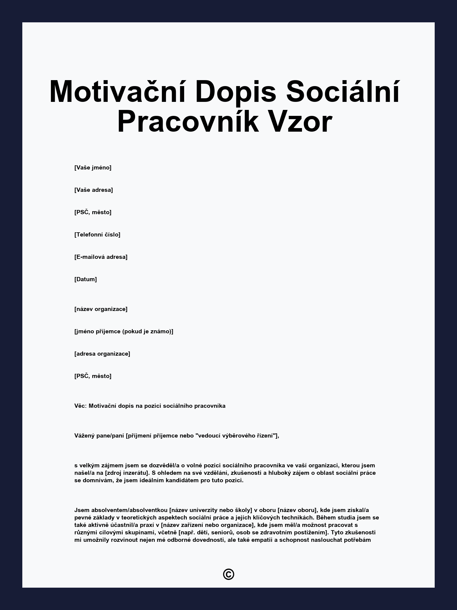 Motivační Dopis Sociální Pracovník Vzor