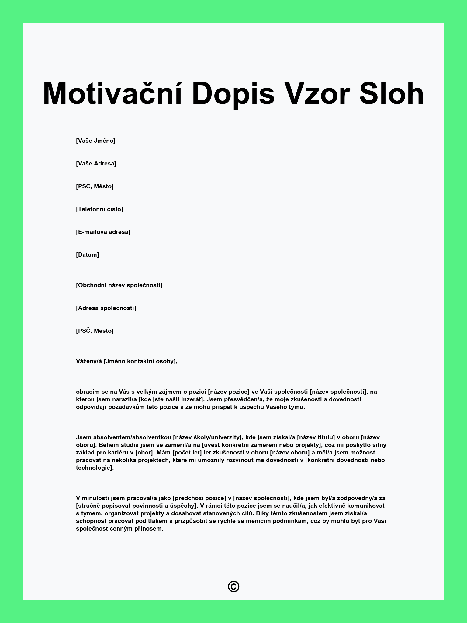 Motivační Dopis Vzor Sloh