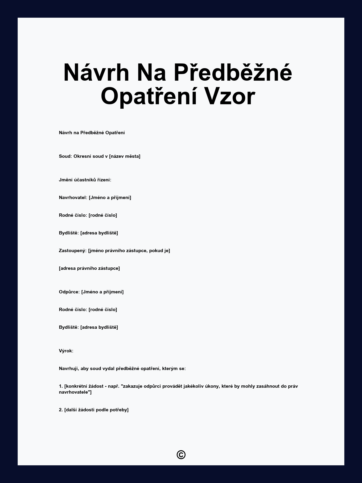 Návrh Na Předběžné Opatření Vzor