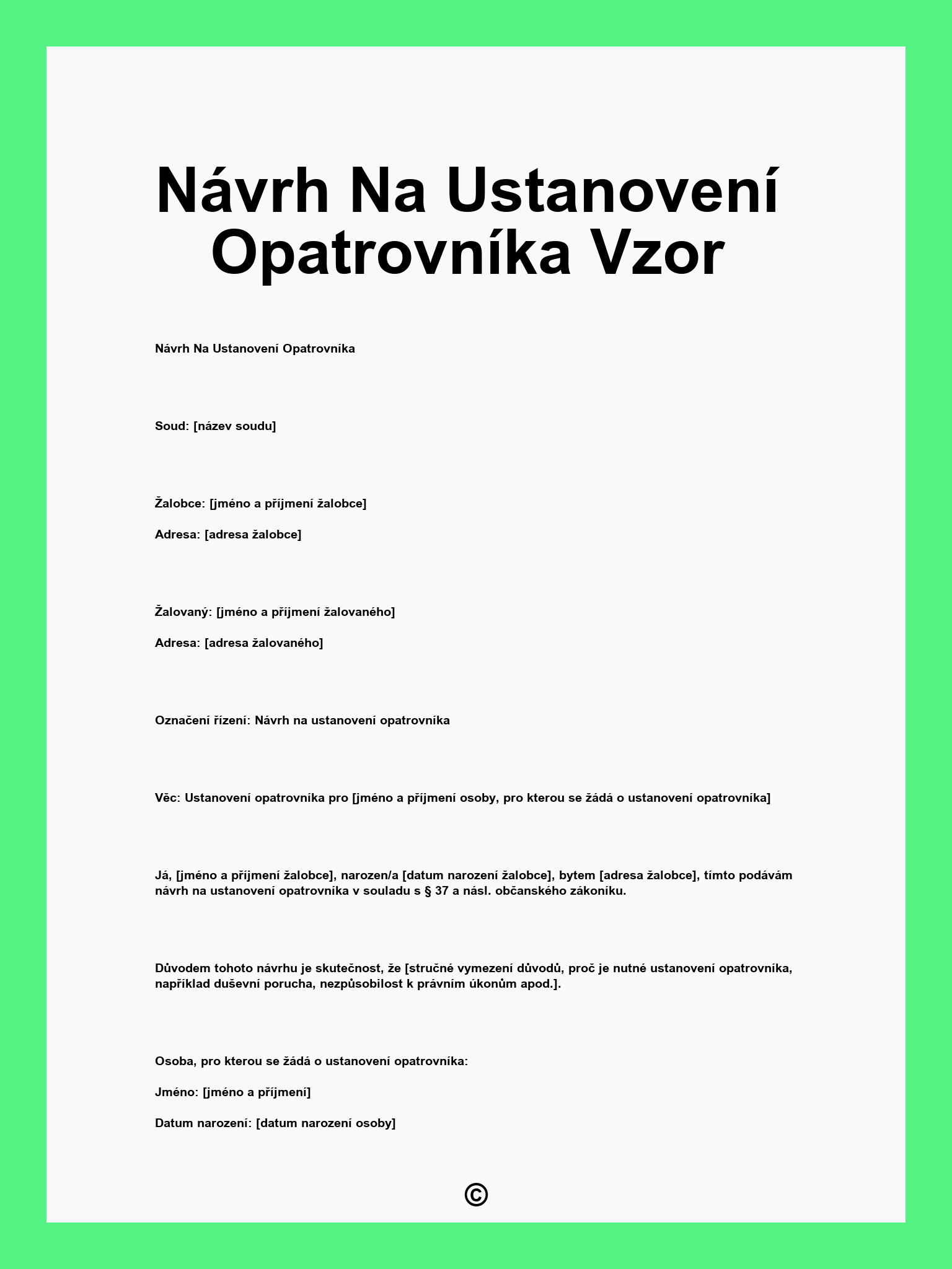 Návrh Na Ustanovení Opatrovníka Vzor
