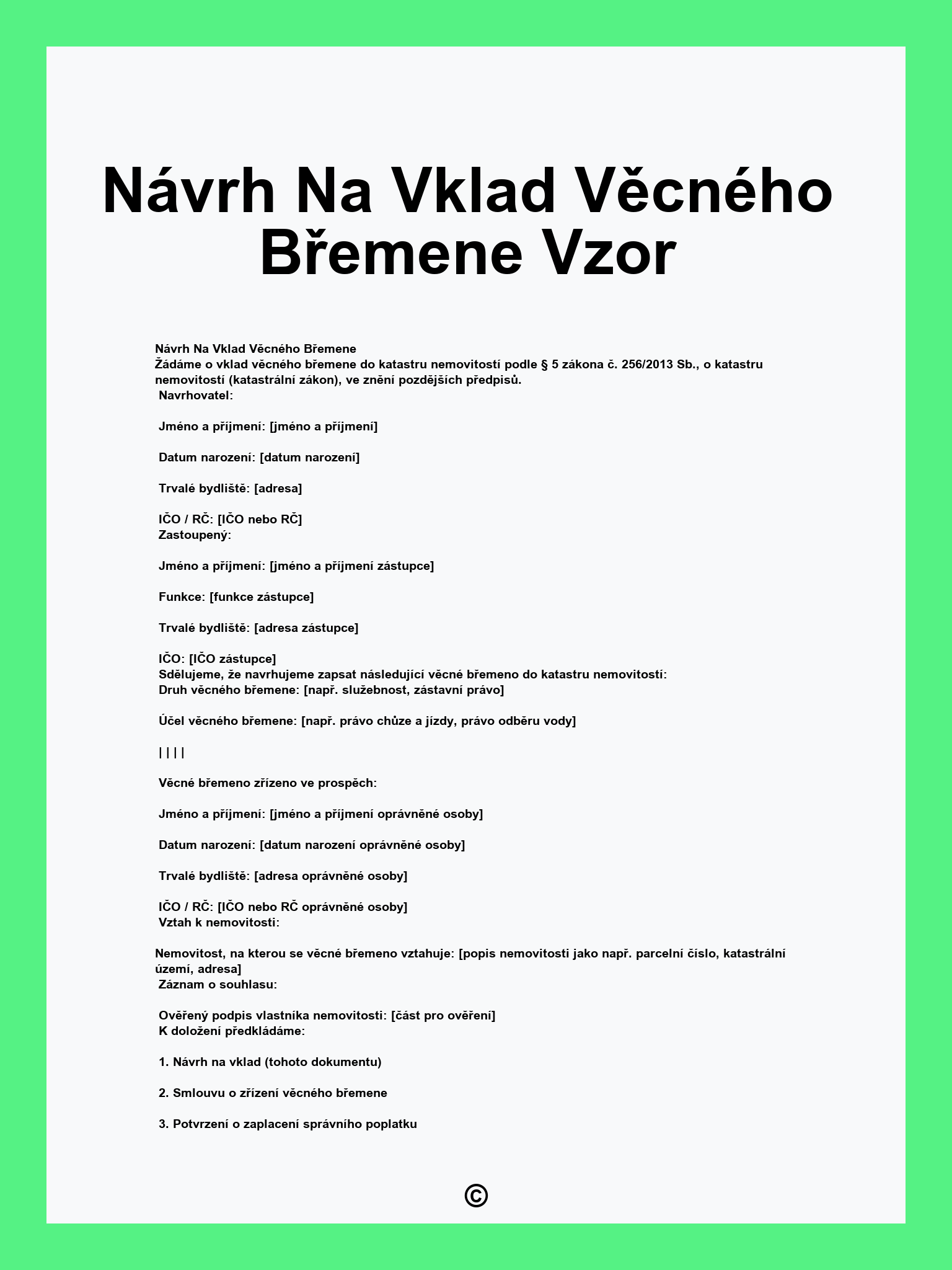 Návrh Na Vklad Věcného Břemene Vzor