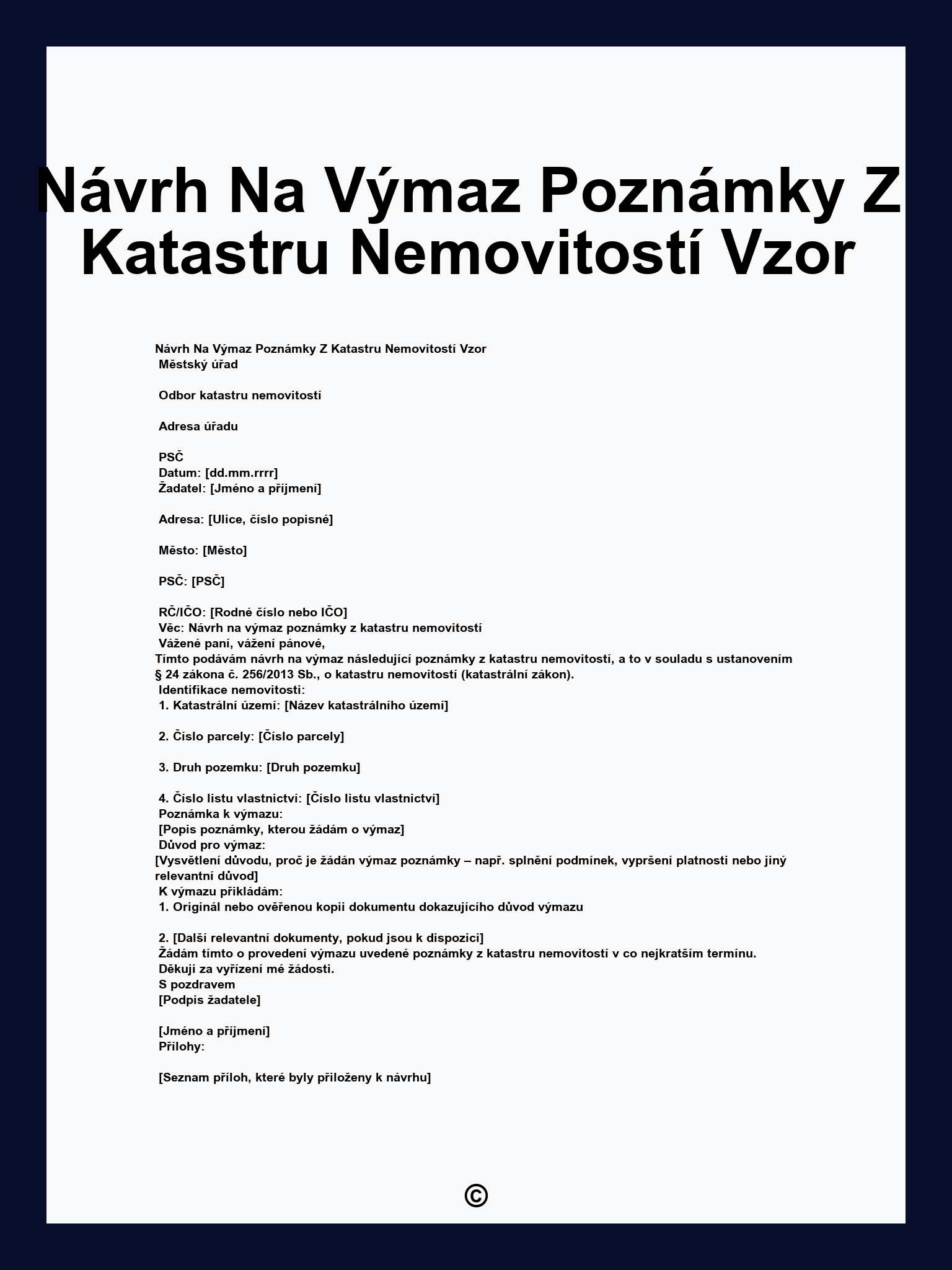 Návrh Na Výmaz Poznámky Z Katastru Nemovitostí Vzor