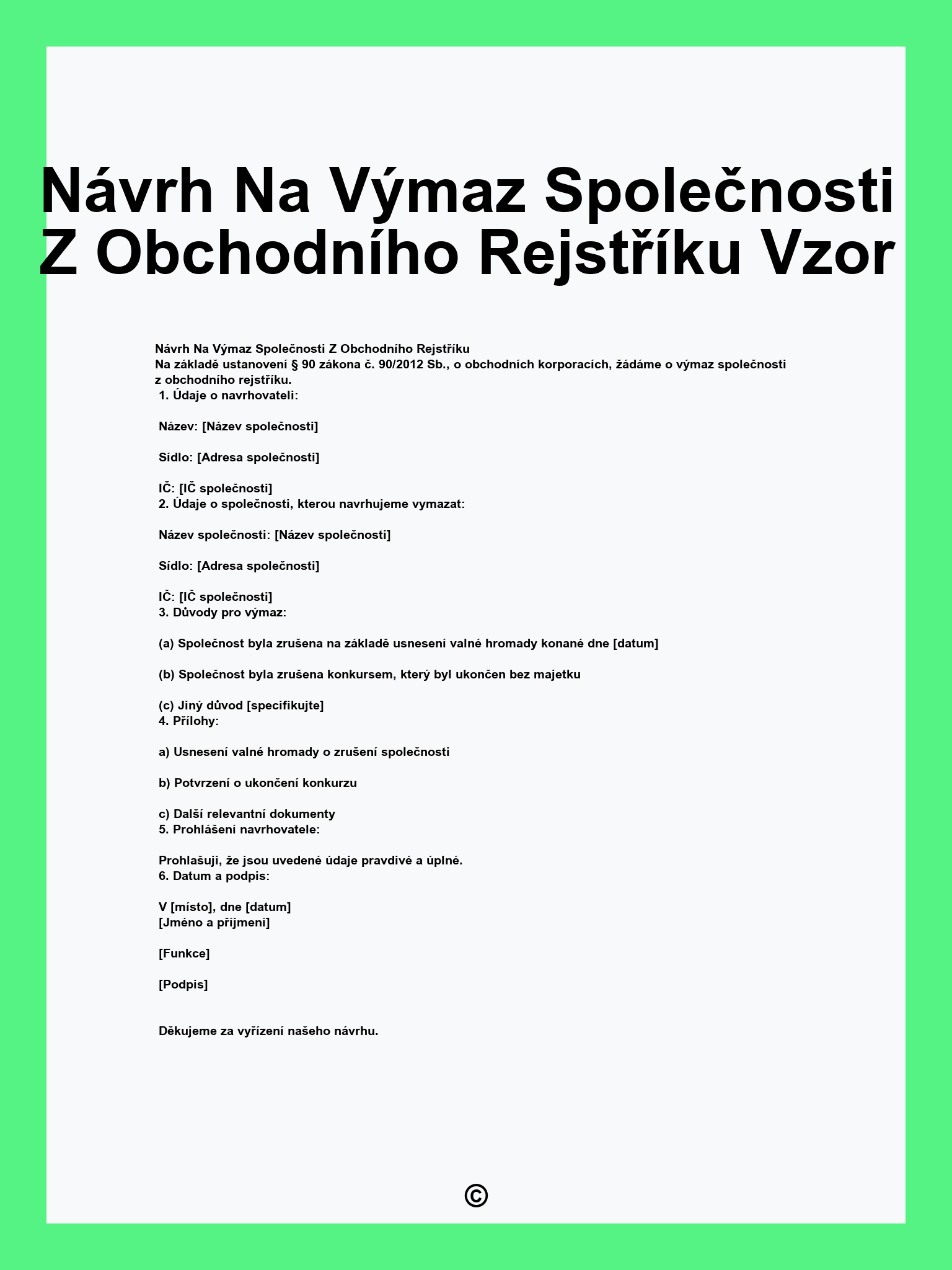 Návrh Na Výmaz Společnosti Z Obchodního Rejstříku Vzor