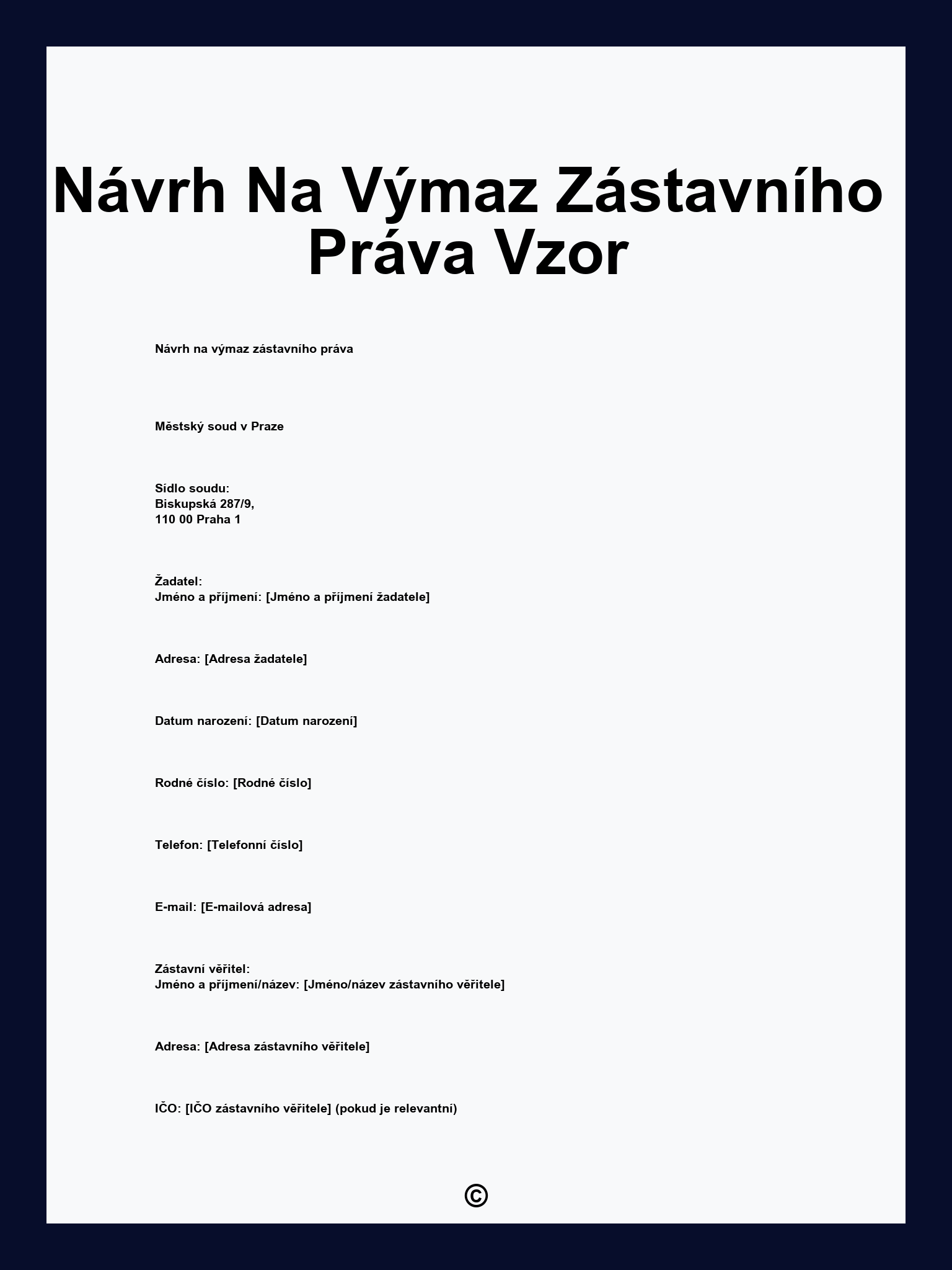 Návrh Na Výmaz Zástavního Práva Vzor