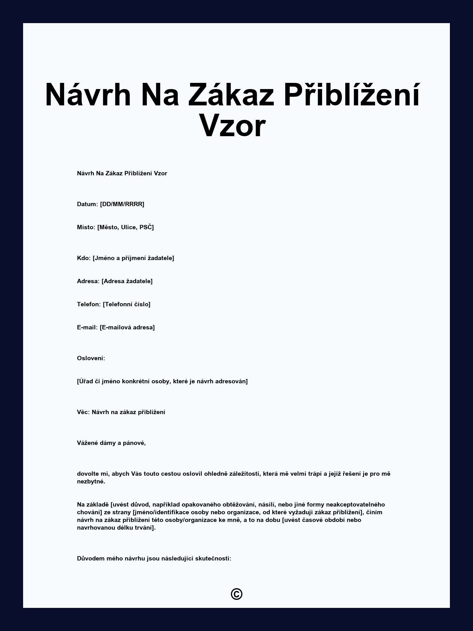 Návrh Na Zákaz Přiblížení Vzor