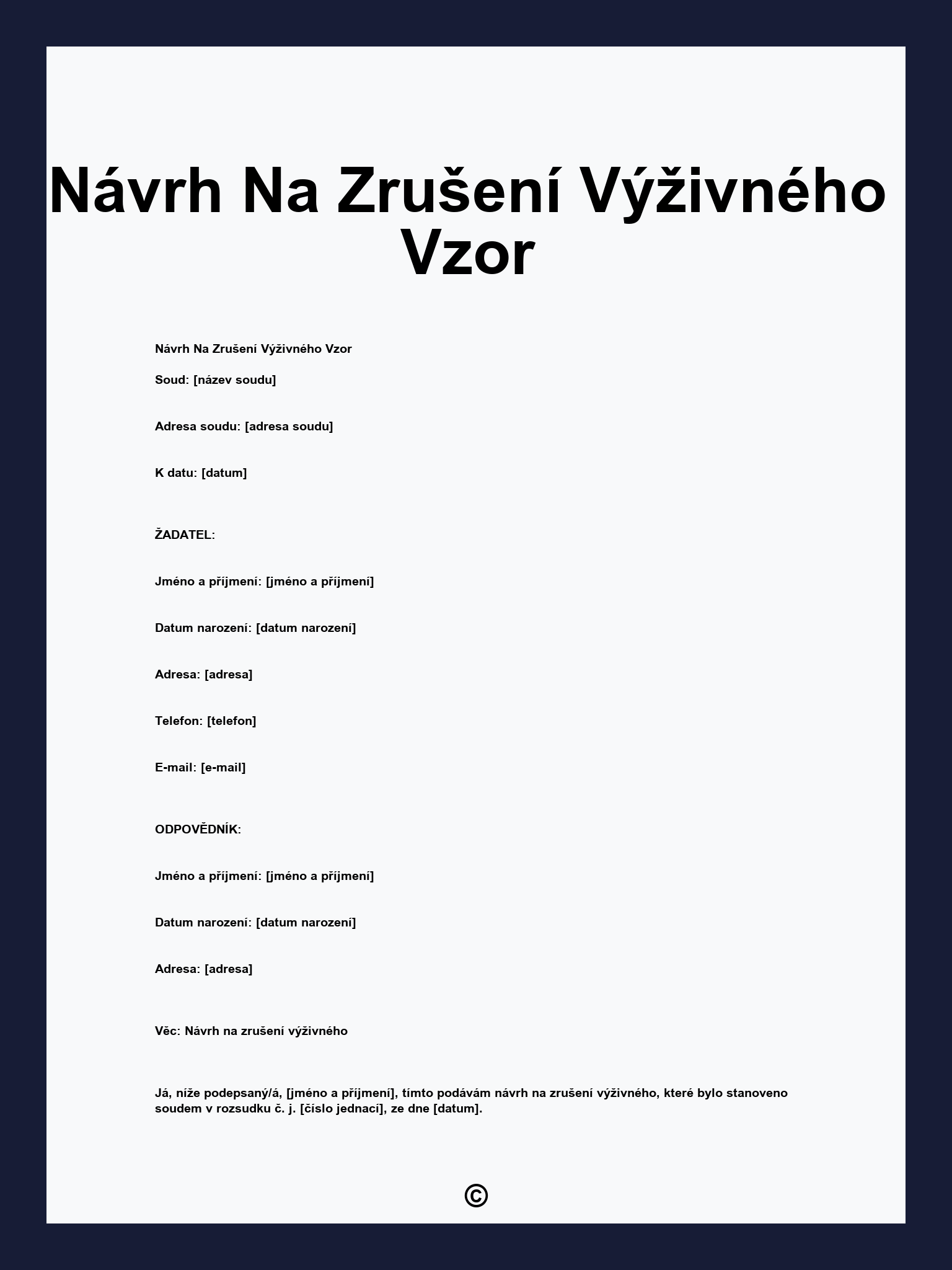 Návrh Na Zrušení Výživného Vzor