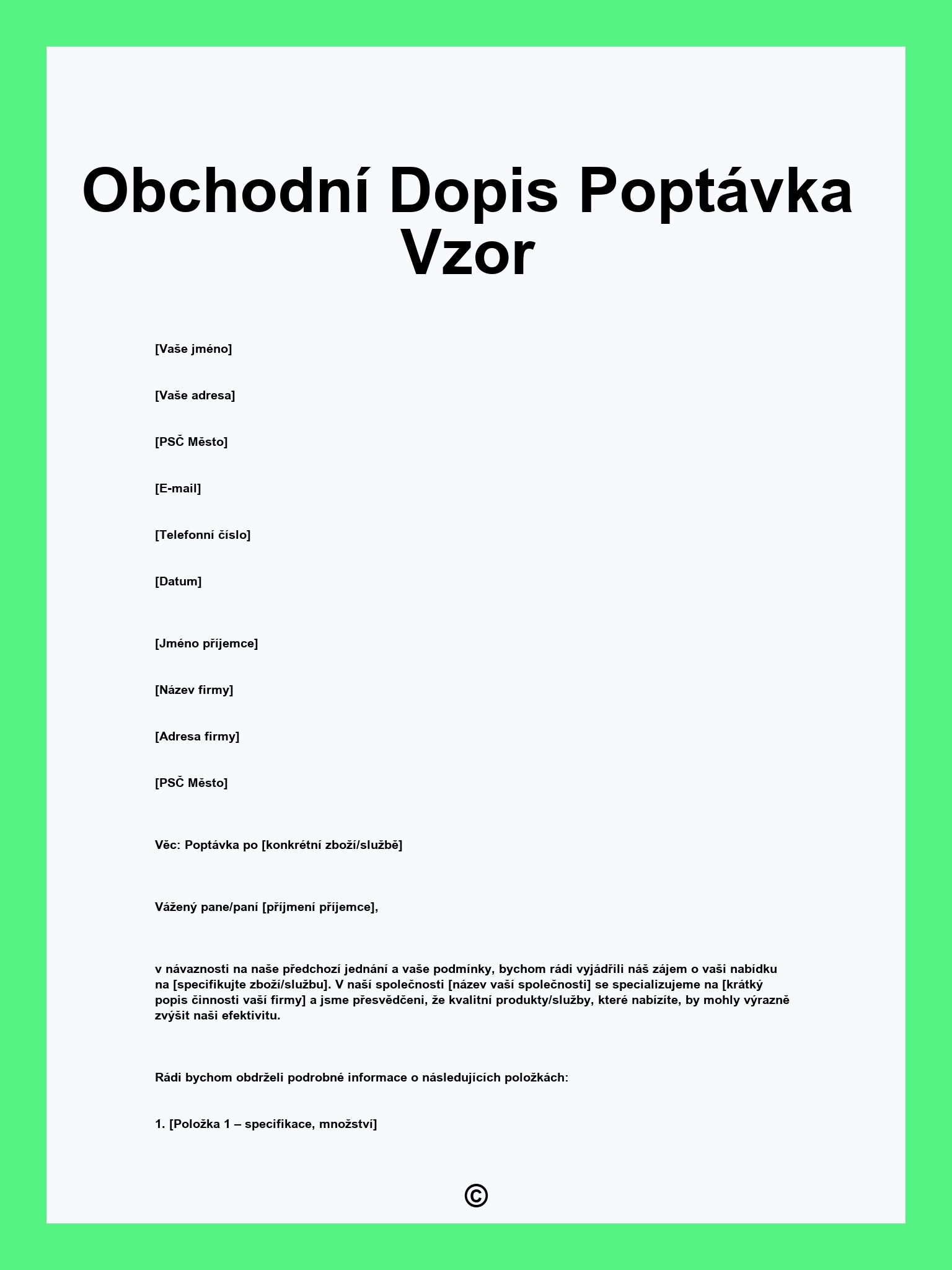 Obchodní Dopis Poptávka Vzor