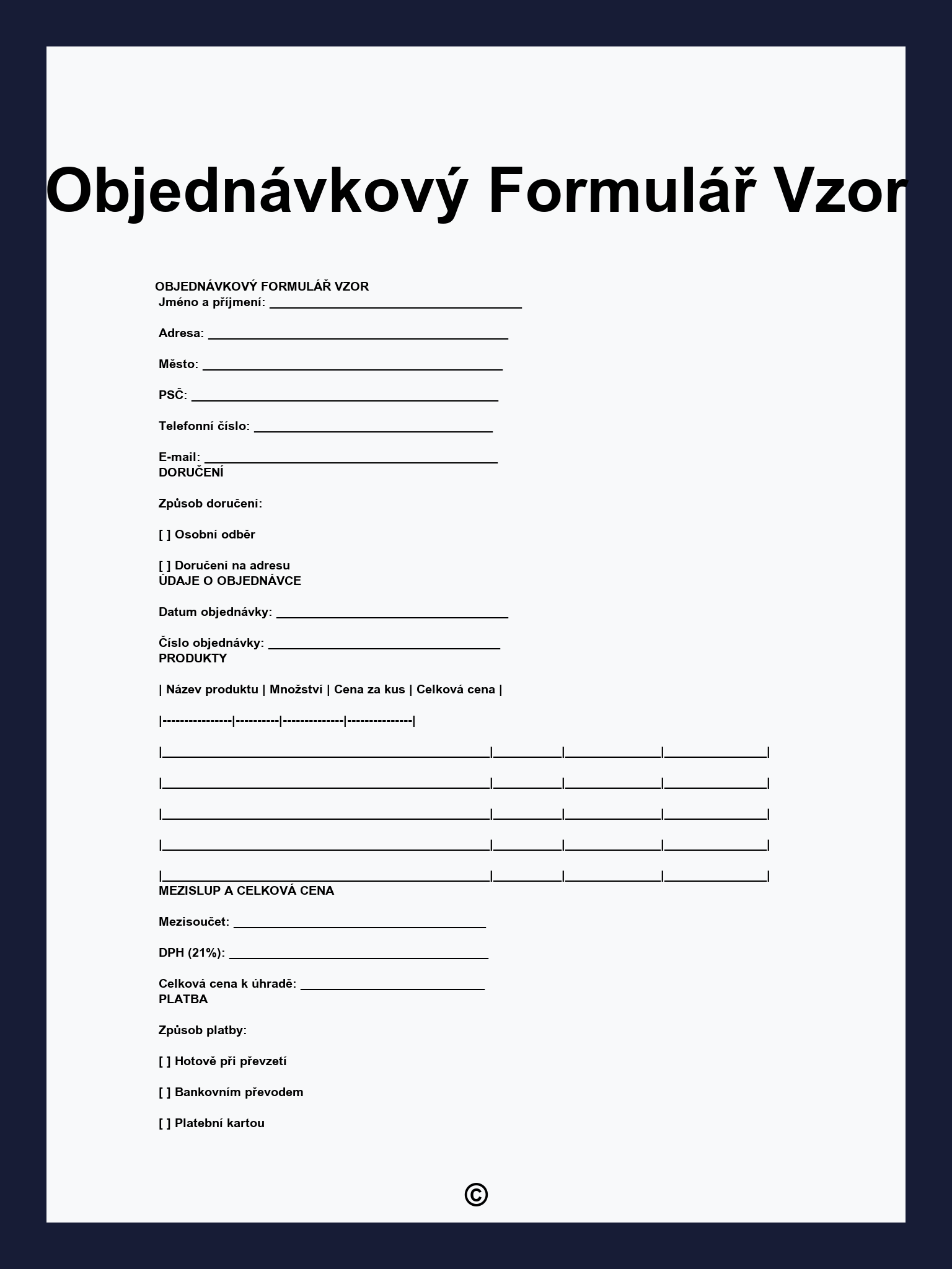 Objednávkový Formulář Vzor