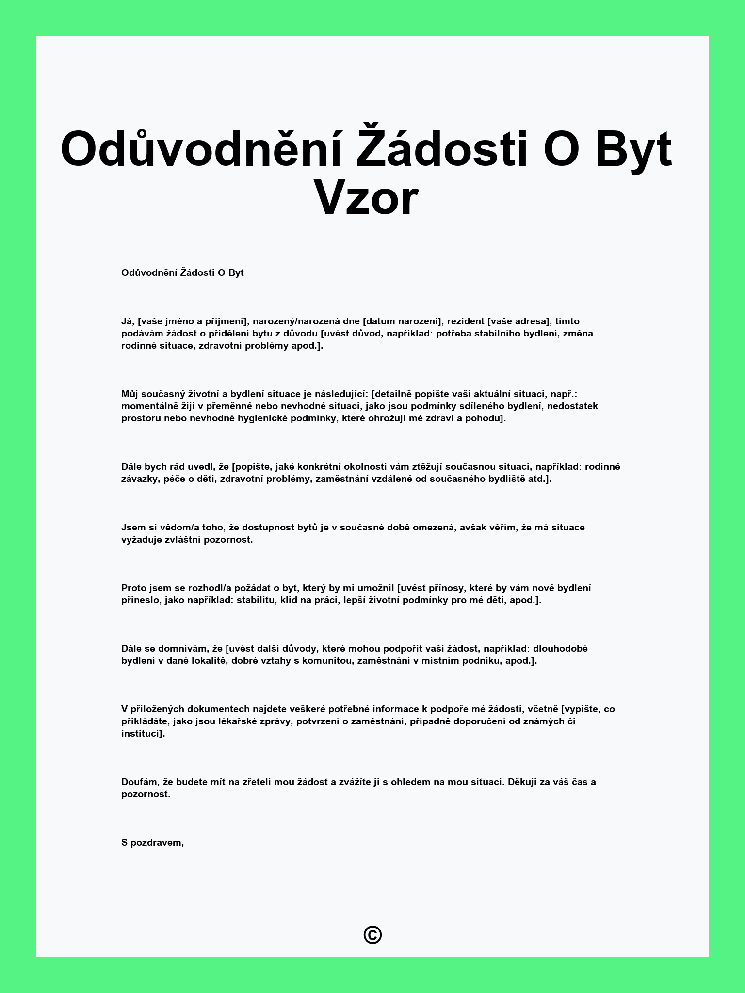 Odůvodnění Žádosti O Byt Vzor