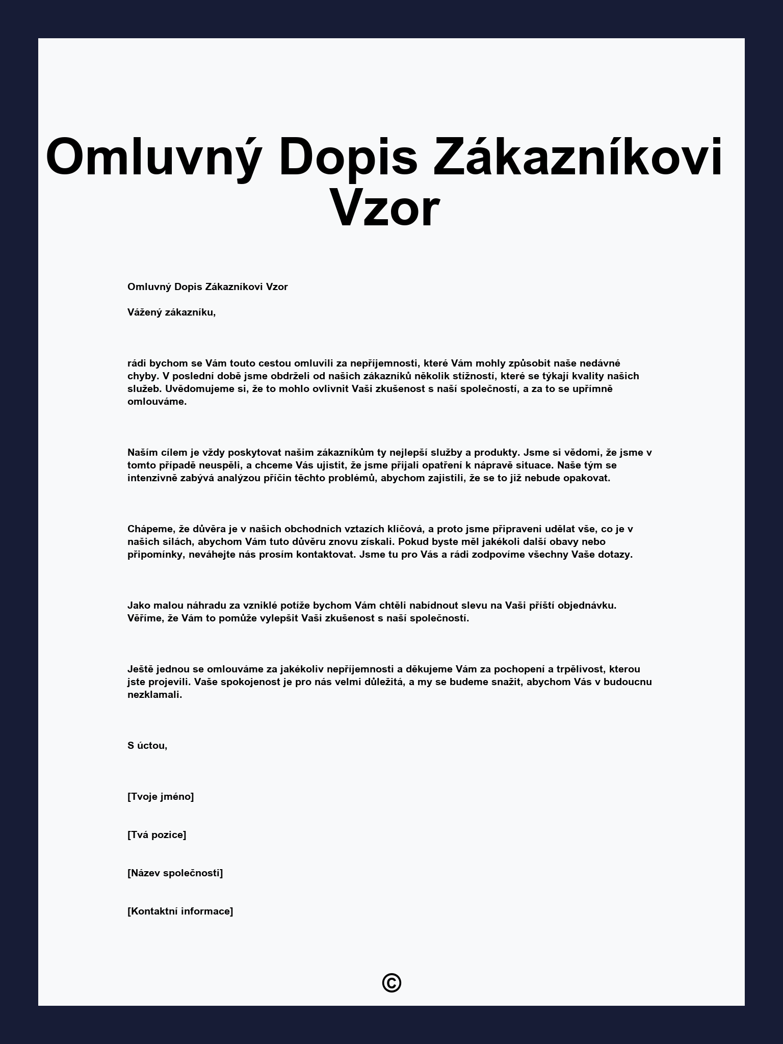 Omluvný Dopis Zákazníkovi Vzor