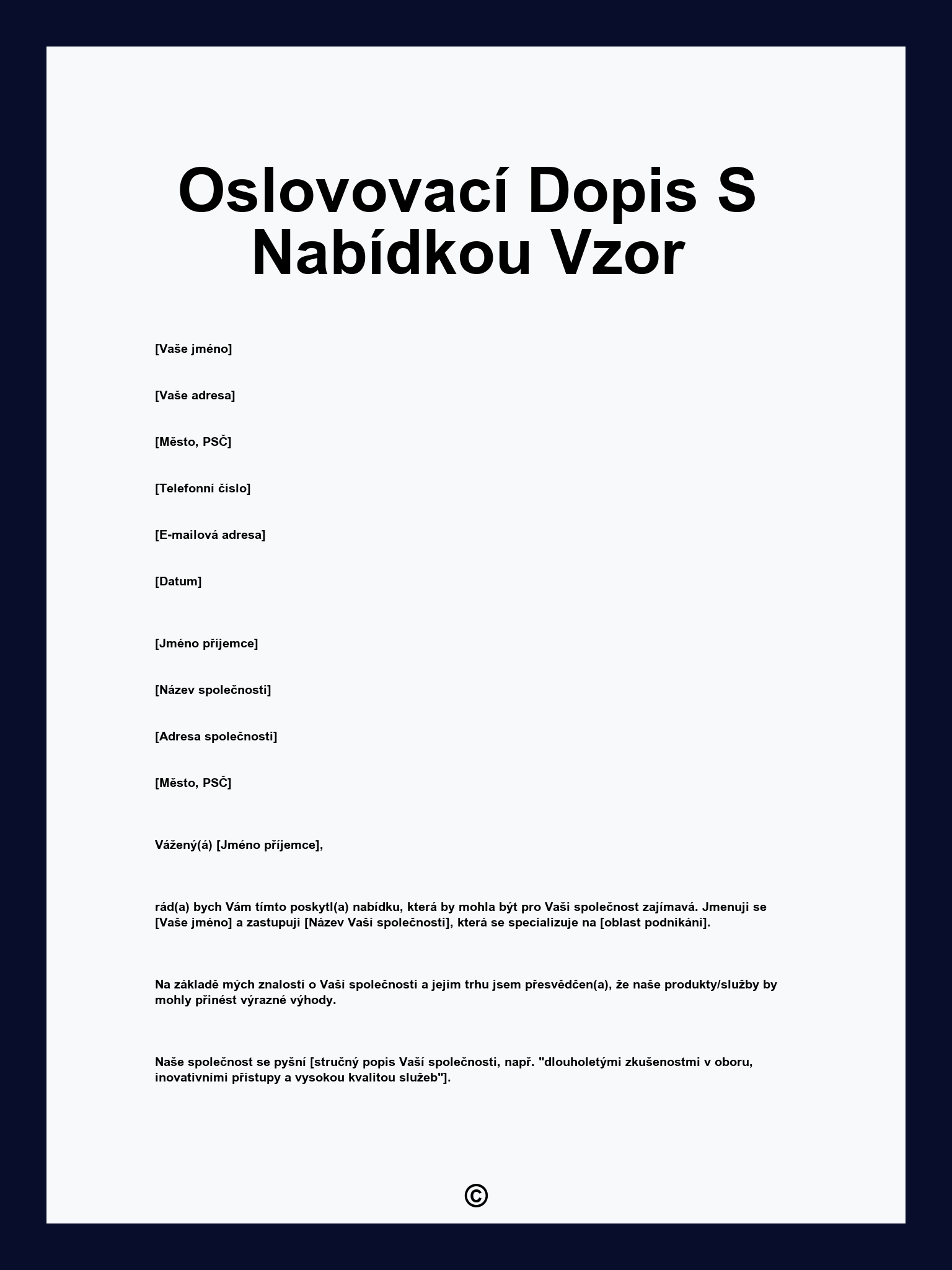 Oslovovací Dopis S Nabídkou Vzor
