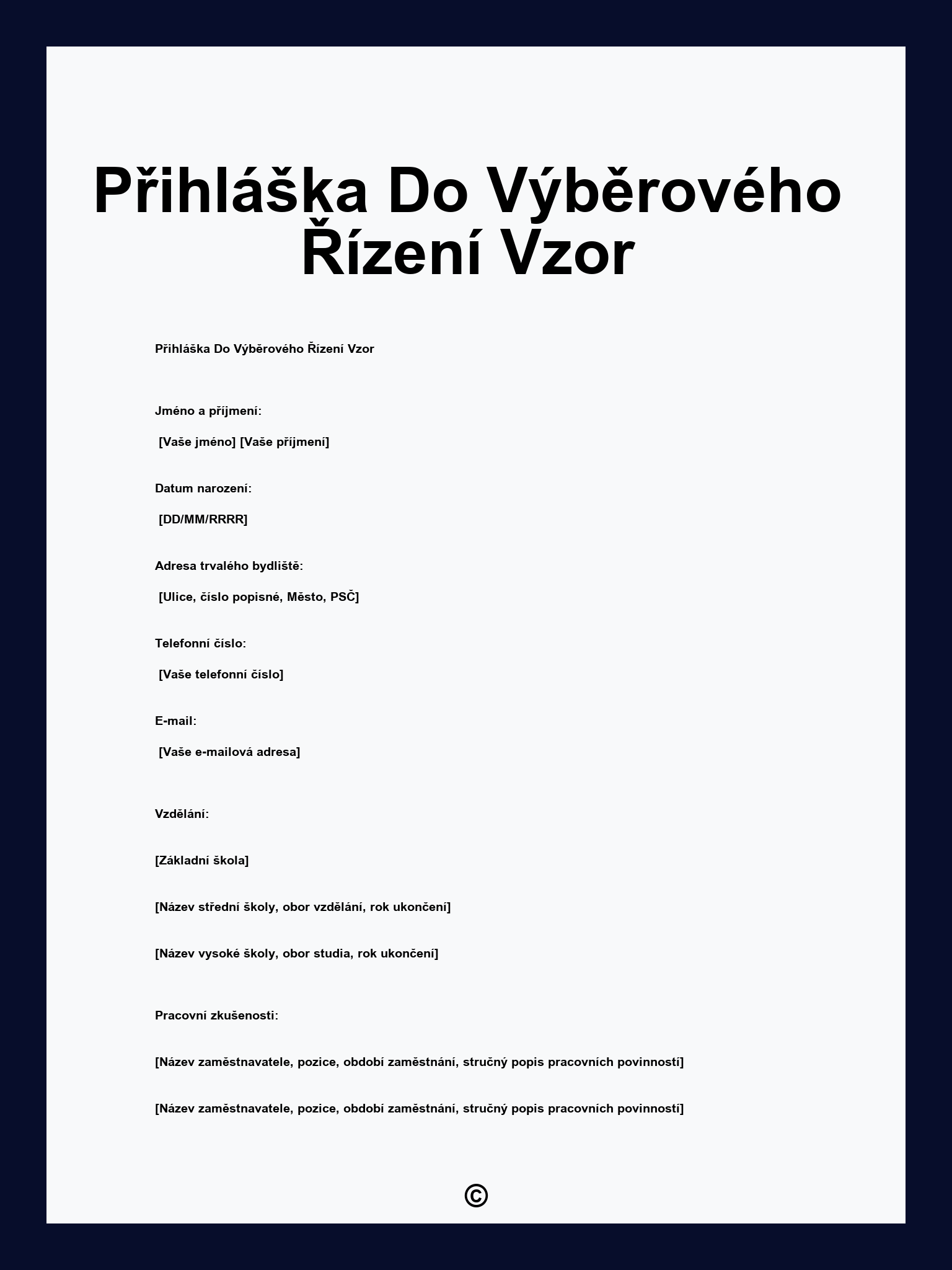 Přihláška Do Výběrového Řízení Vzor