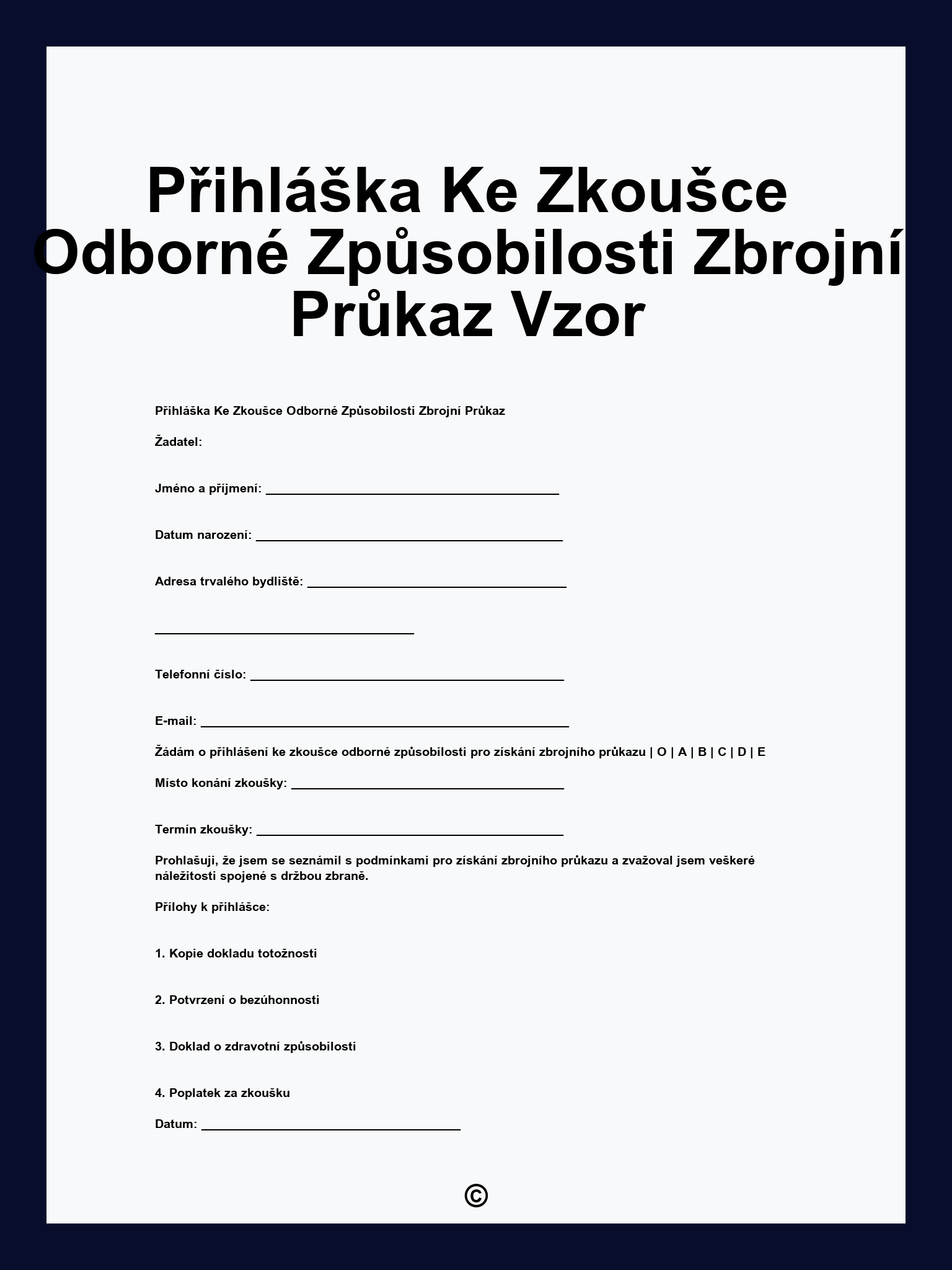 Přihláška Ke Zkoušce Odborné Způsobilosti Zbrojní Průkaz Vzor