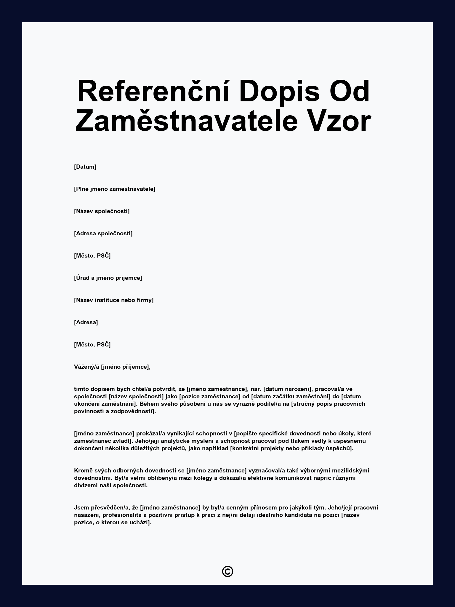 Referenční Dopis Od Zaměstnavatele Vzor