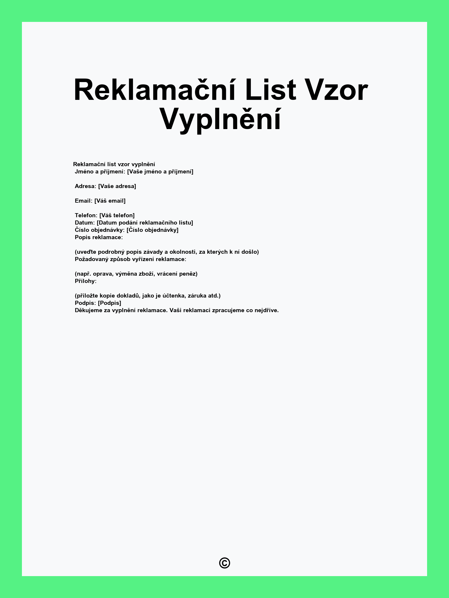 Reklamační List Vzor Vyplnění