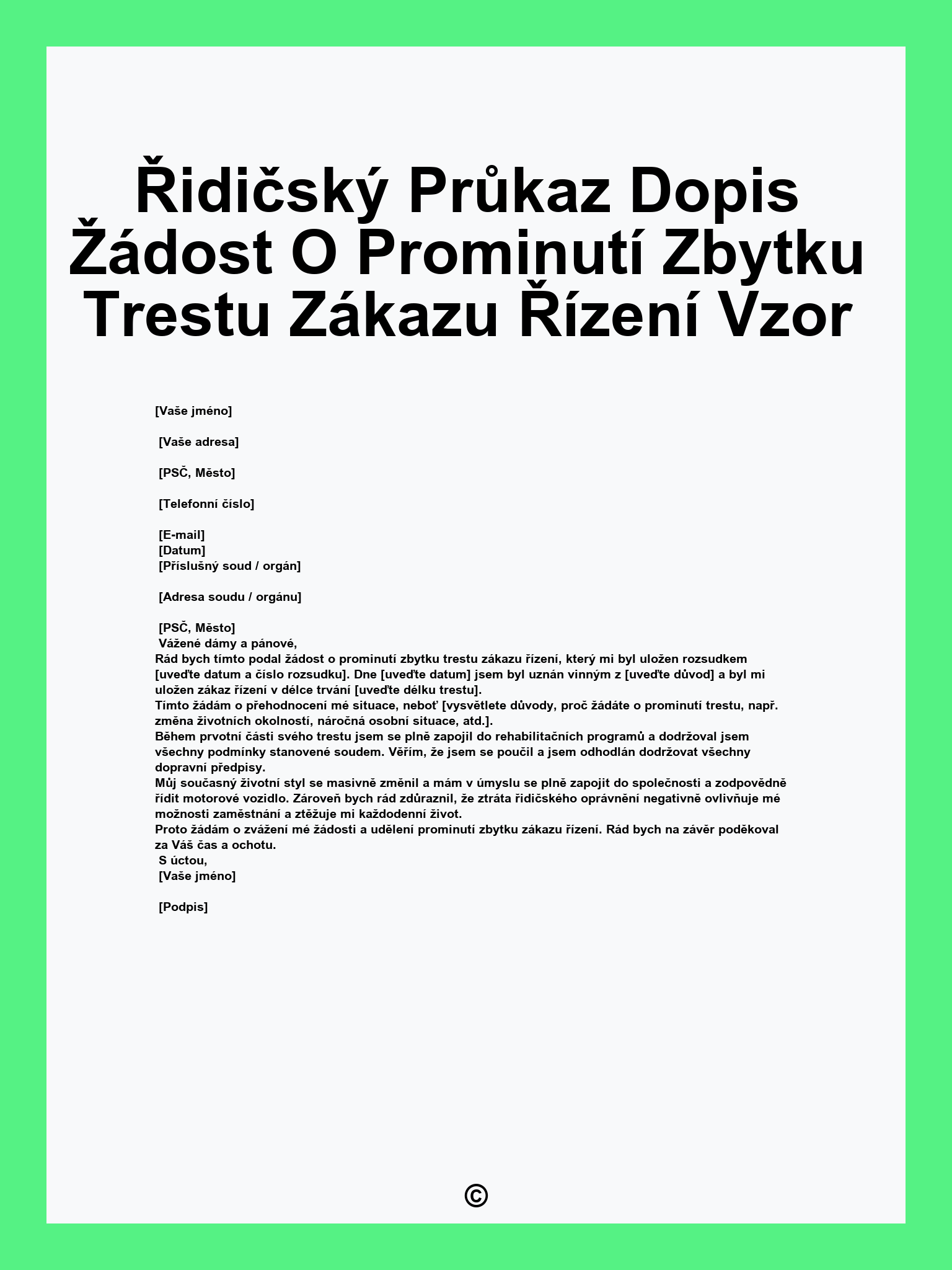 Řidičský Průkaz Dopis Žádost O Prominutí Zbytku Trestu Zákazu Řízení Vzor