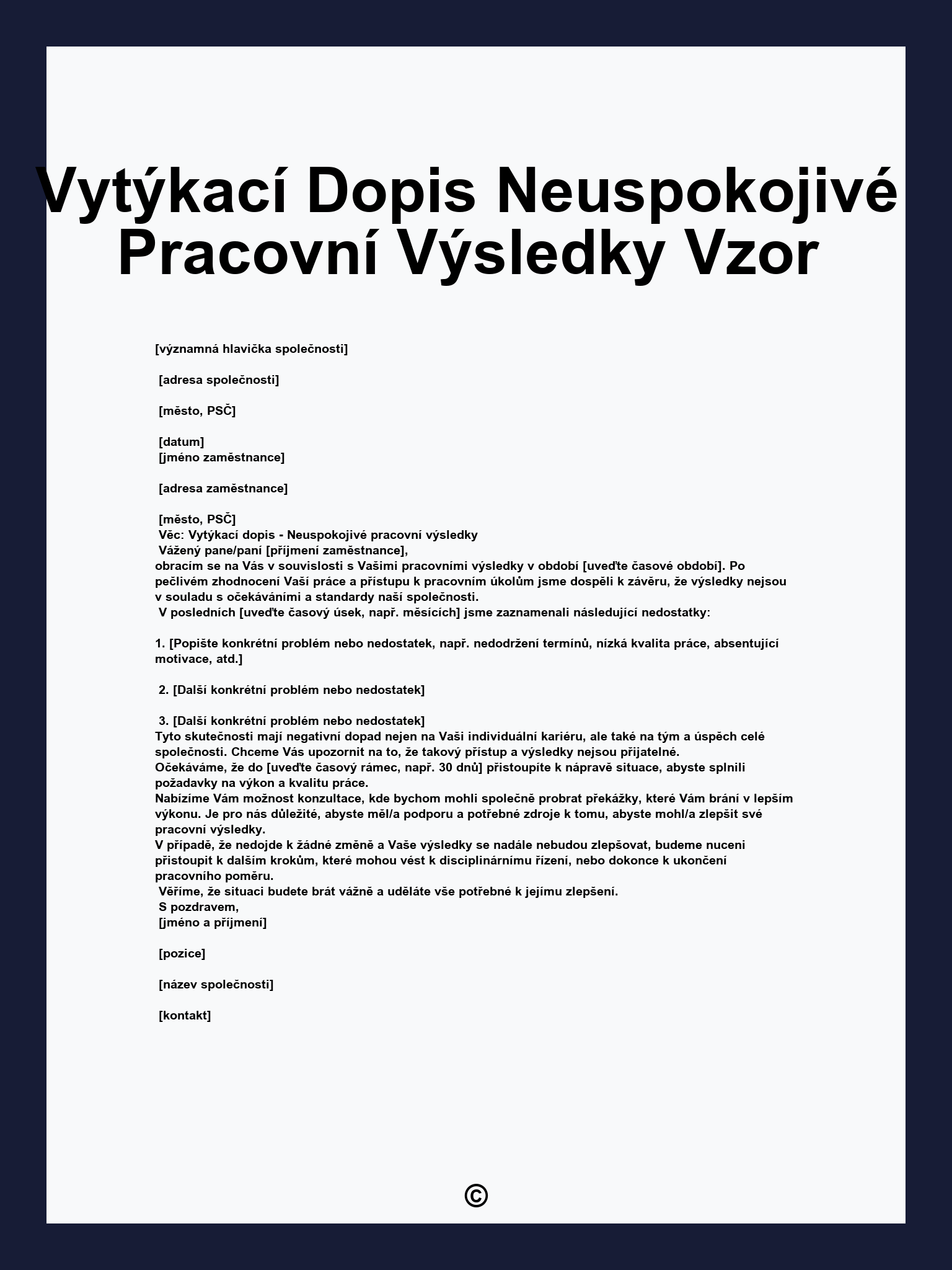 Vytýkací Dopis Neuspokojivé Pracovní Výsledky Vzor