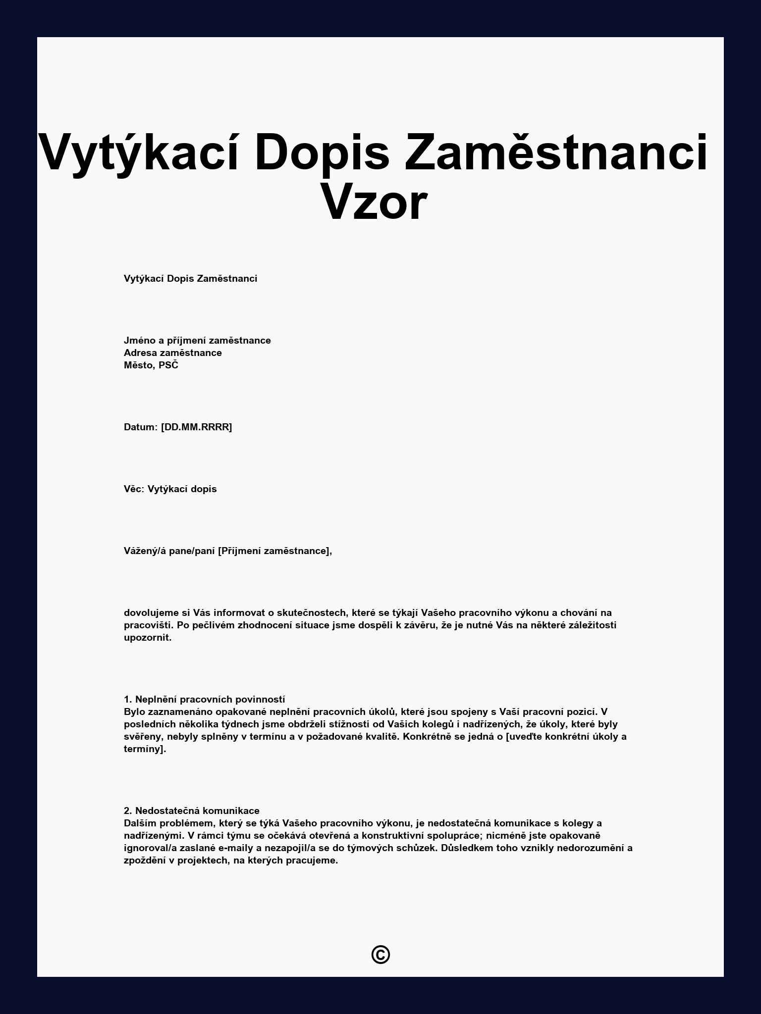 Vytýkací Dopis Zaměstnanci Vzor
