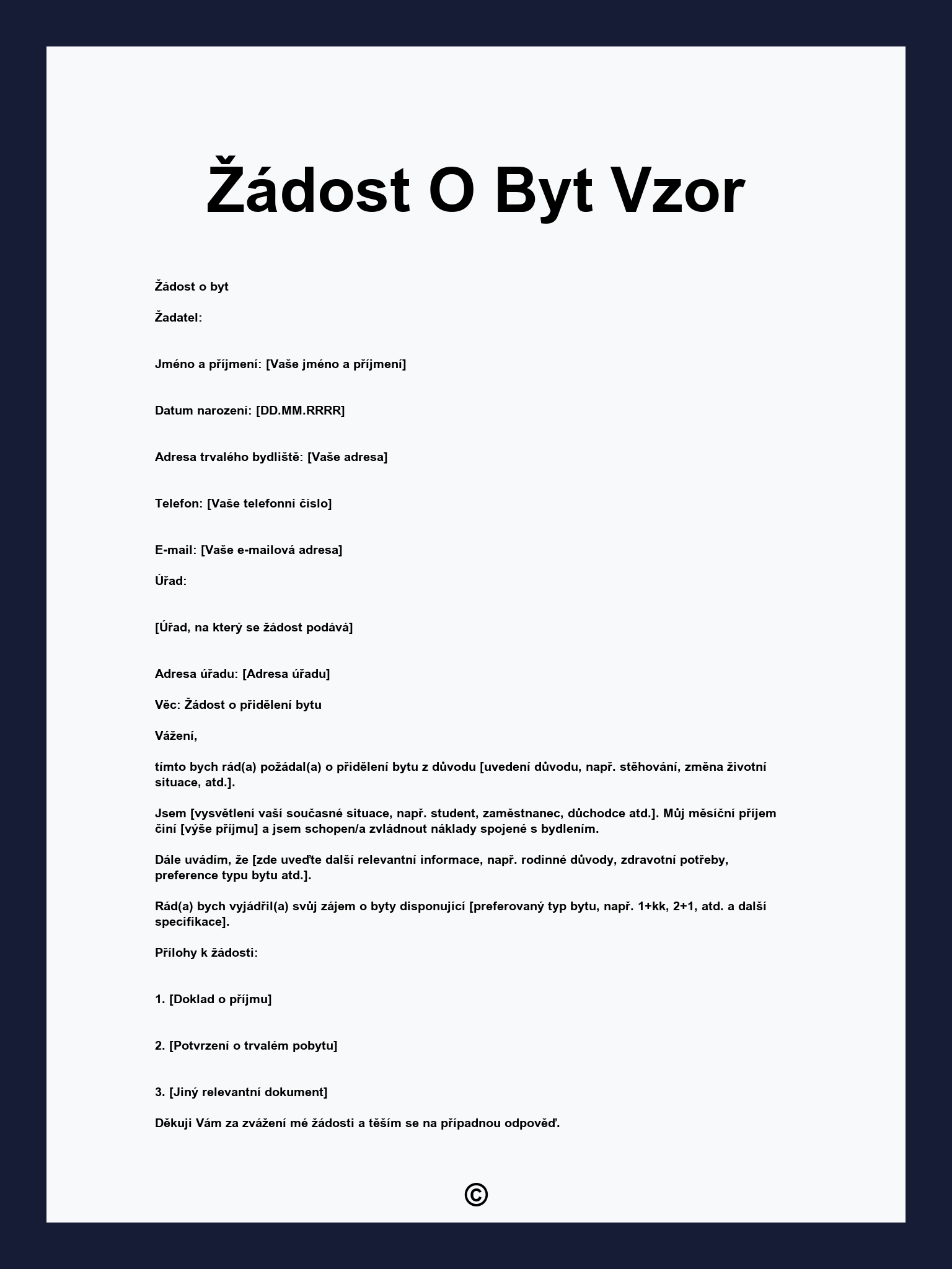 Žádost O Byt Vzor