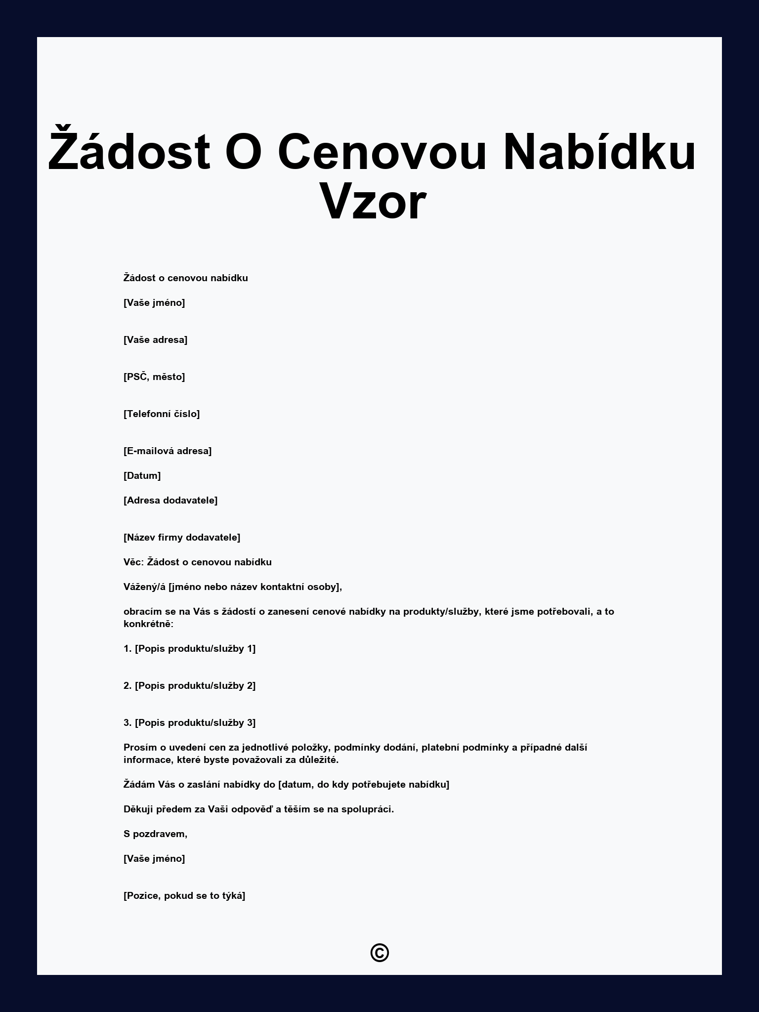 Žádost O Cenovou Nabídku Vzor