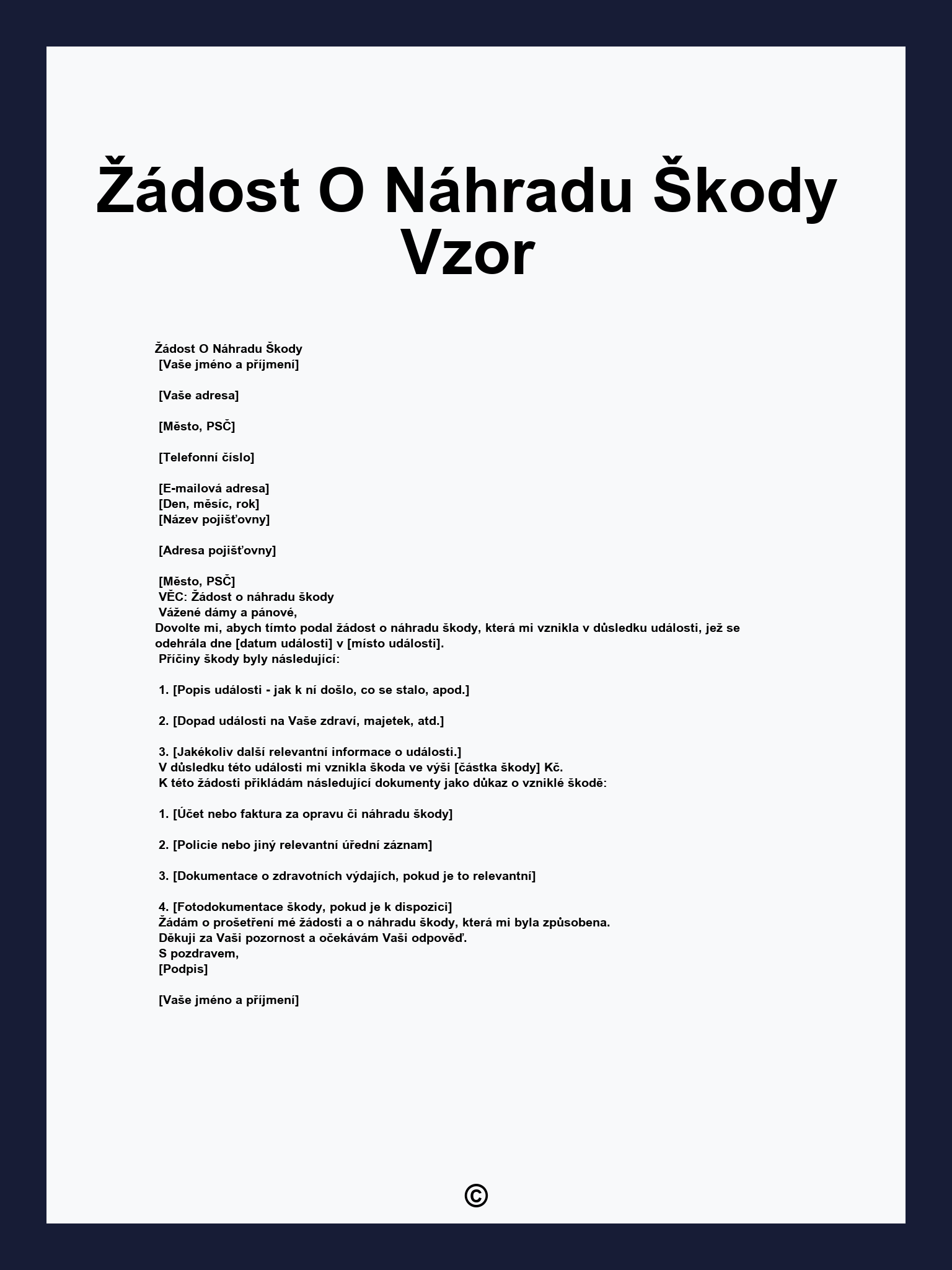 Žádost O Náhradu Škody Vzor
