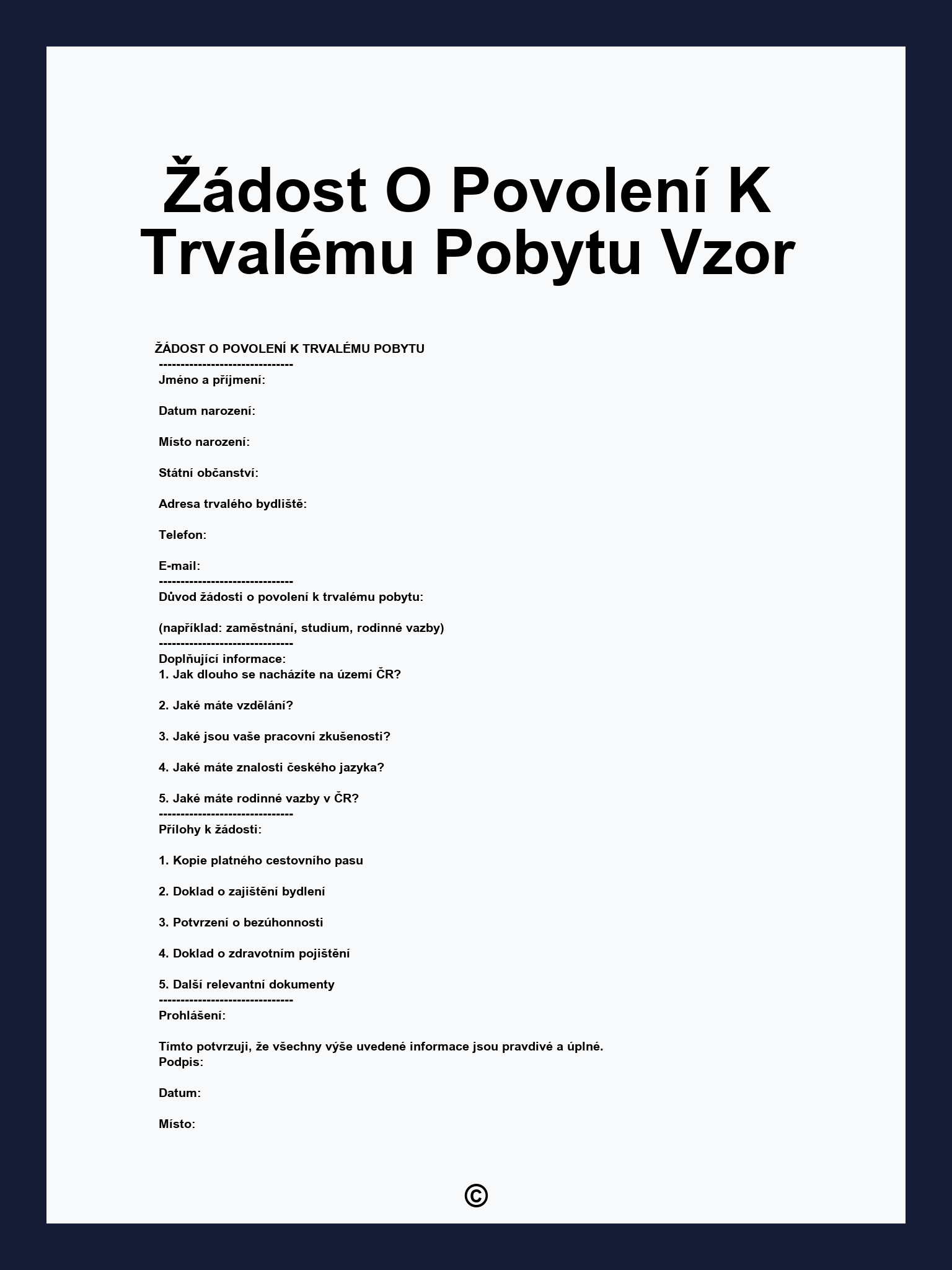 Žádost O Povolení K Trvalému Pobytu Vzor
