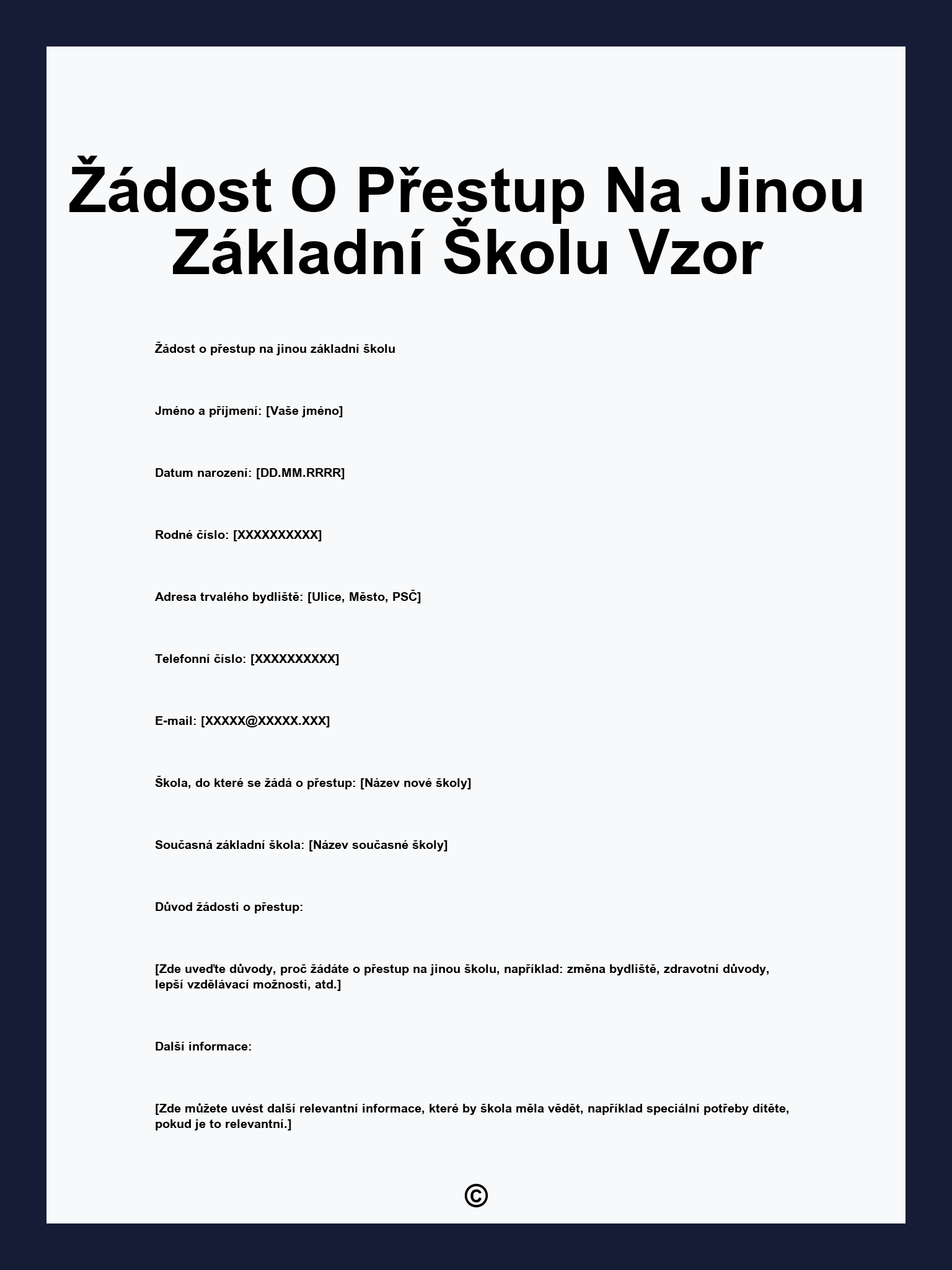 Žádost O Přestup Na Jinou Základní Školu Vzor