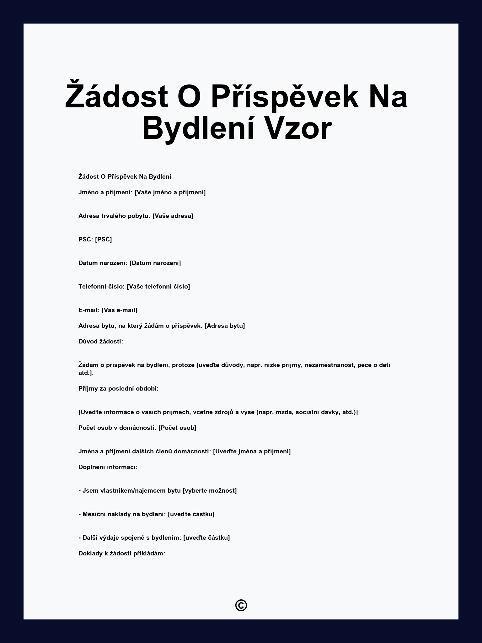 Žádost O Příspěvek Na Bydlení Vzor