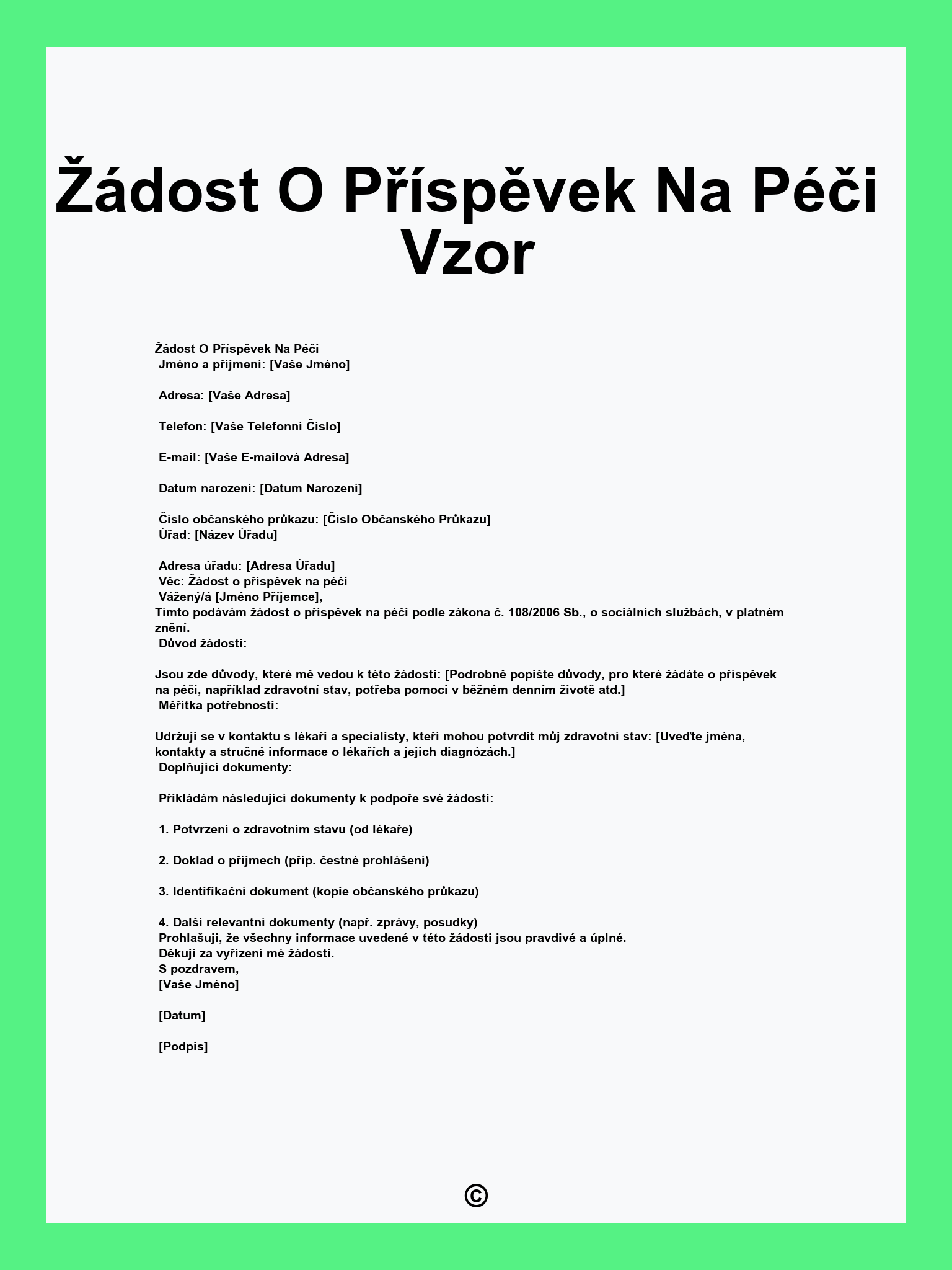 Žádost O Příspěvek Na Péči Vzor