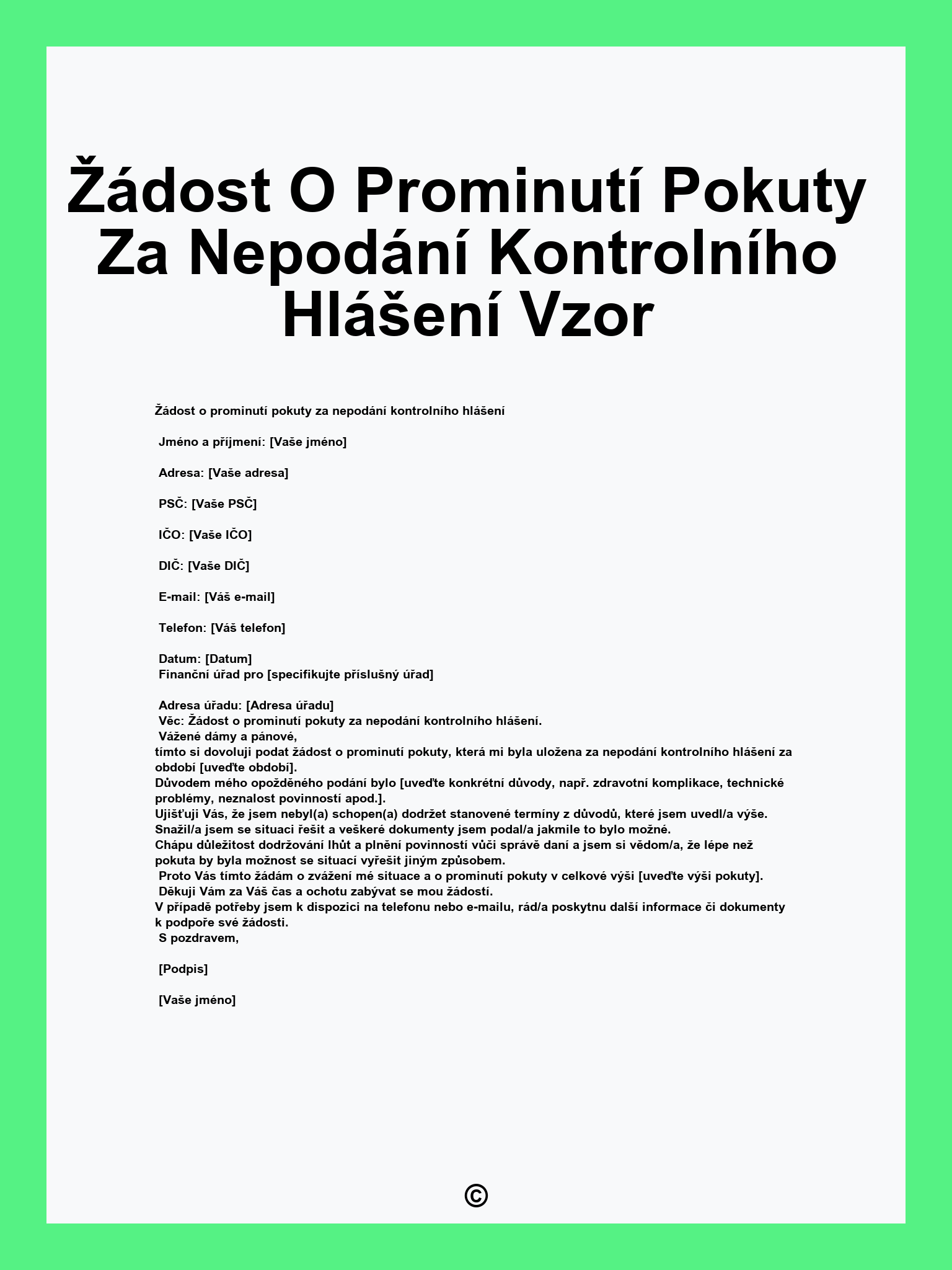 Žádost O Prominutí Pokuty Za Nepodání Kontrolního Hlášení Vzor