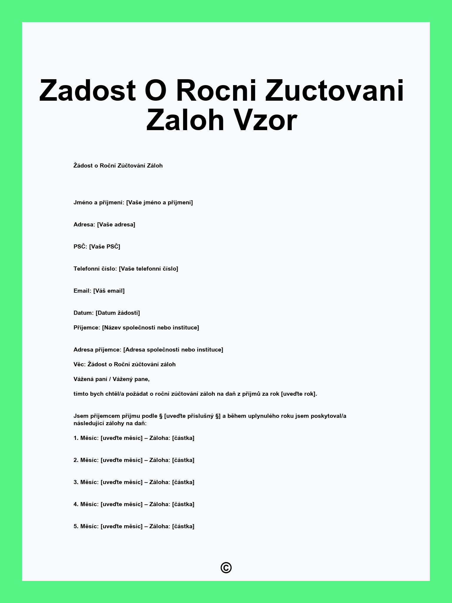 Zadost O Rocni Zuctovani Zaloh Vzor