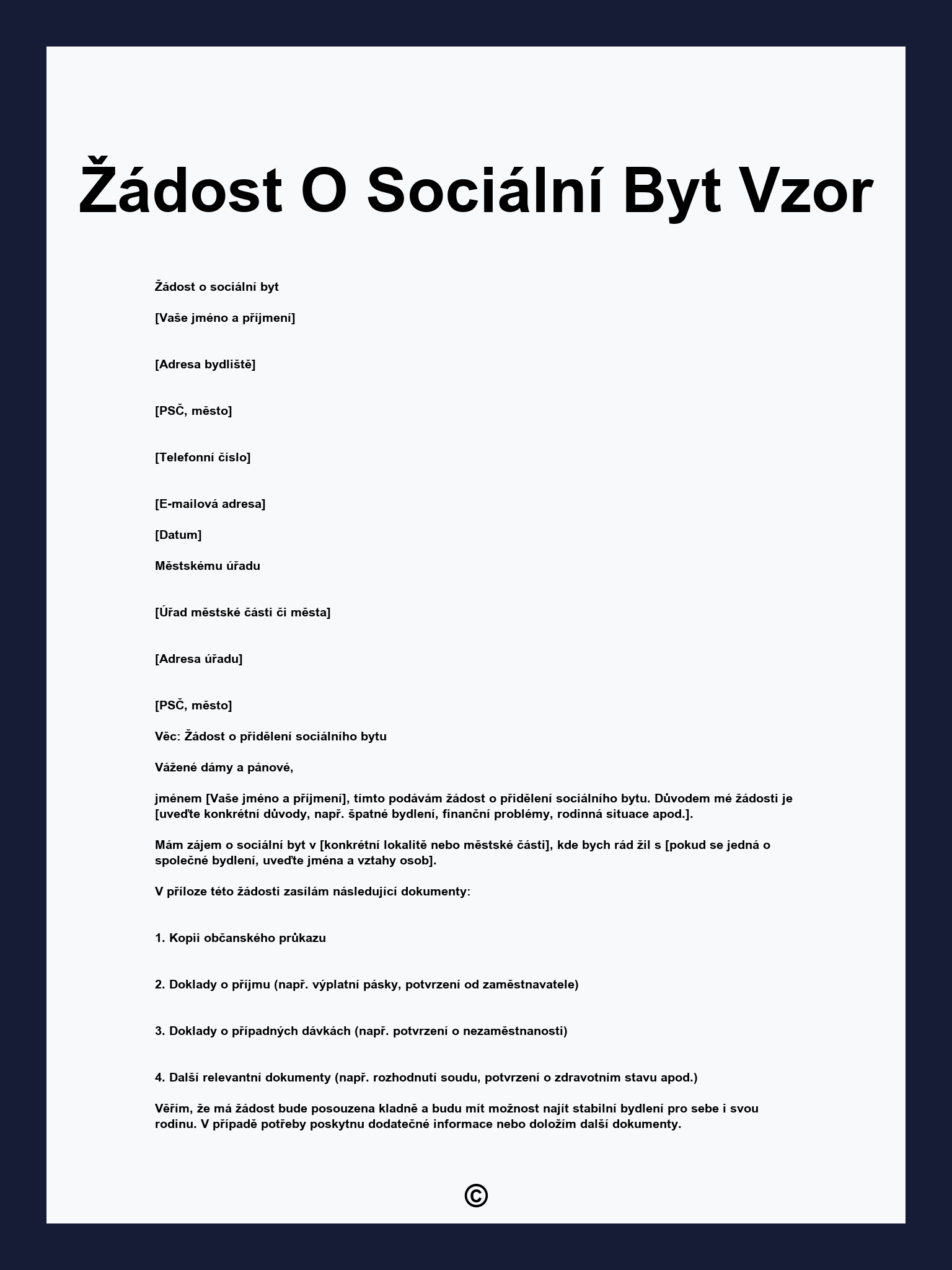 Žádost O Sociální Byt Vzor