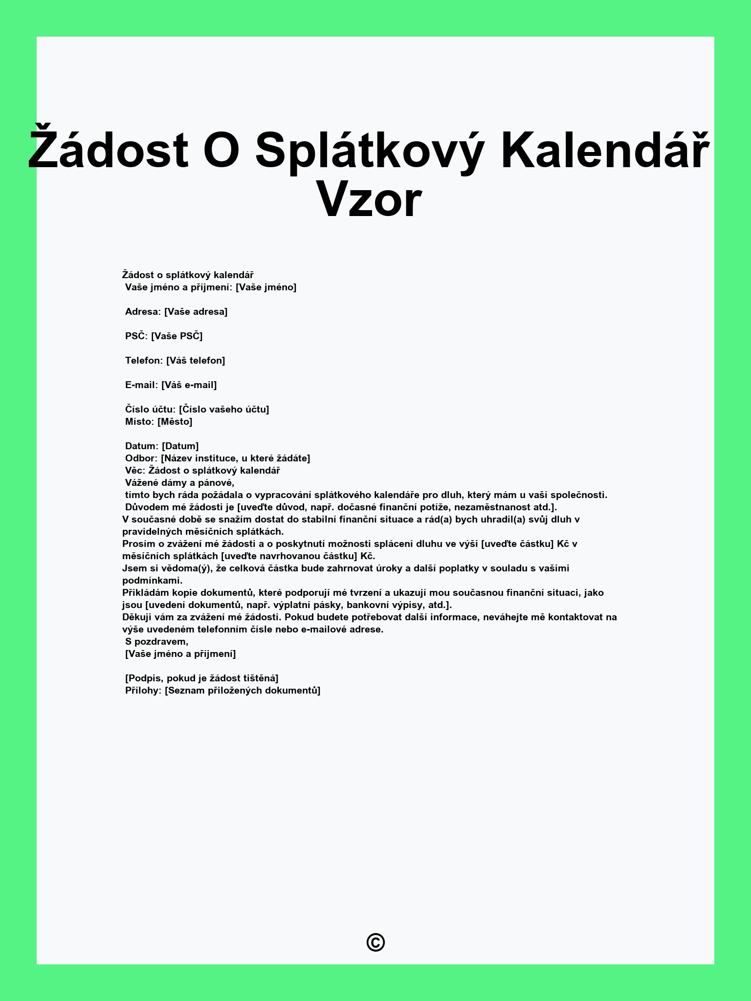 Žádost O Splátkový Kalendář Vzor