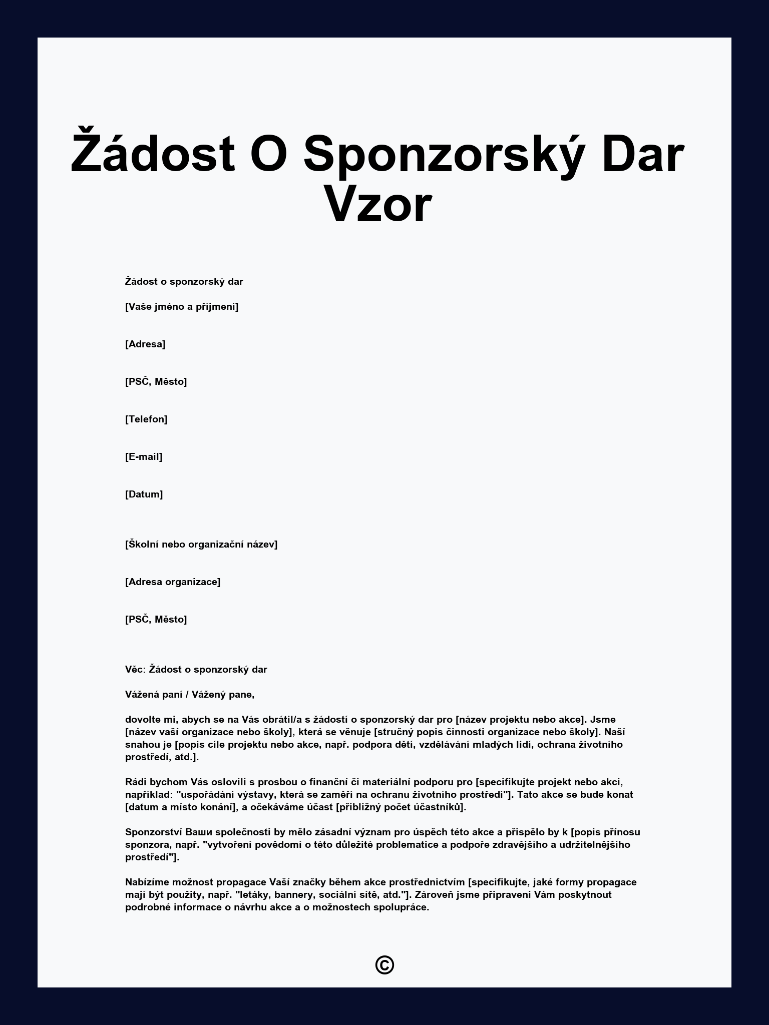 Žádost O Sponzorský Dar Vzor