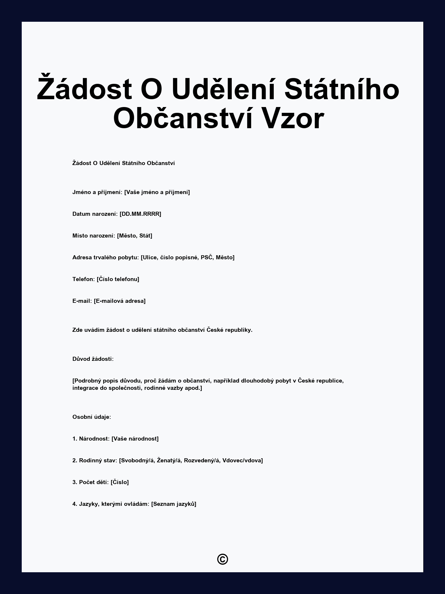 Žádost O Udělení Státního Občanství Vzor