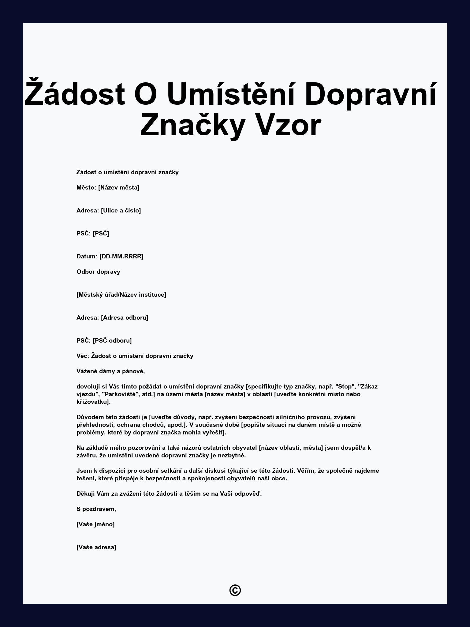 Žádost O Umístění Dopravní Značky Vzor