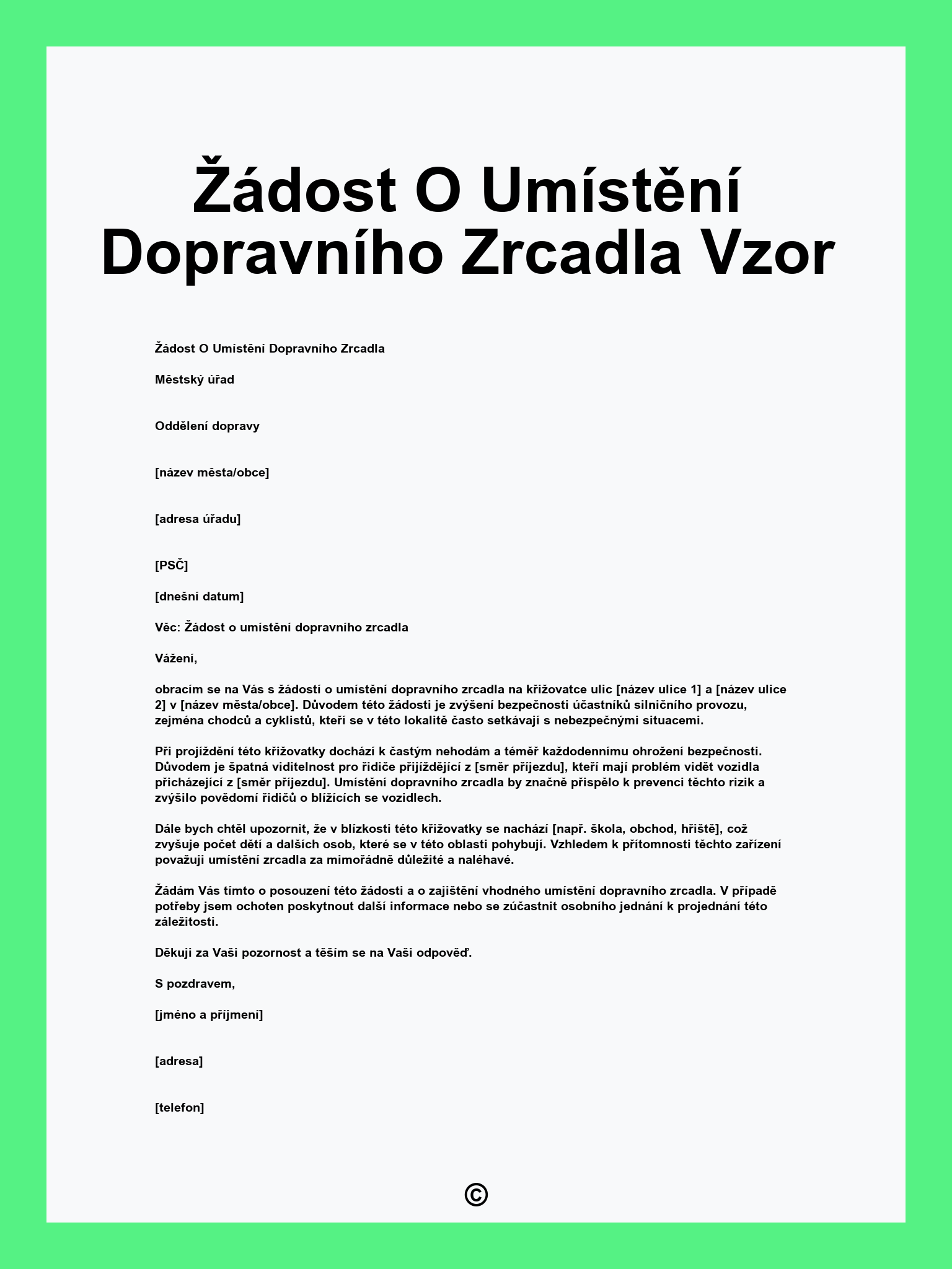 Žádost O Umístění Dopravního Zrcadla Vzor