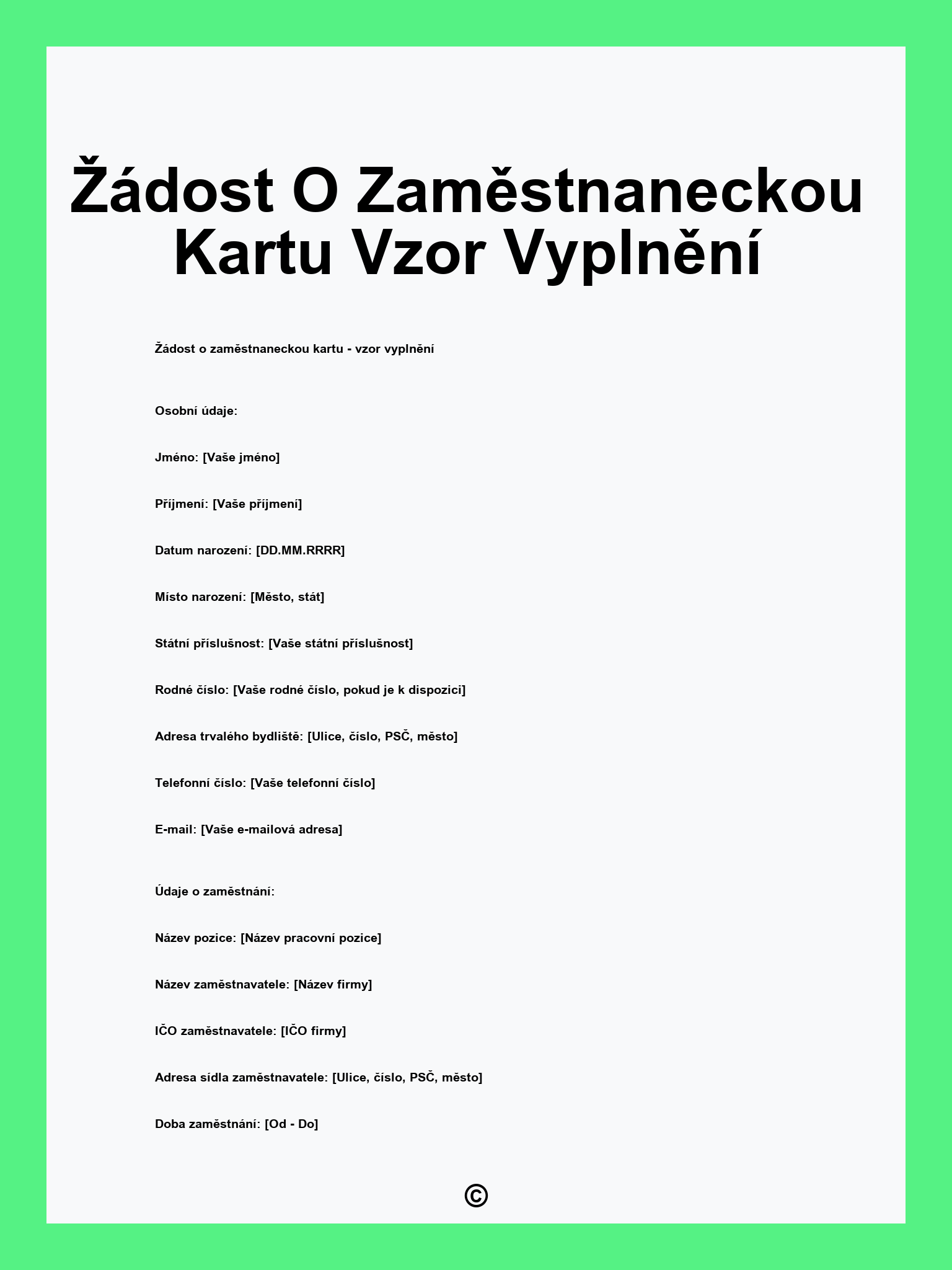 Žádost O Zaměstnaneckou Kartu Vzor Vyplnění